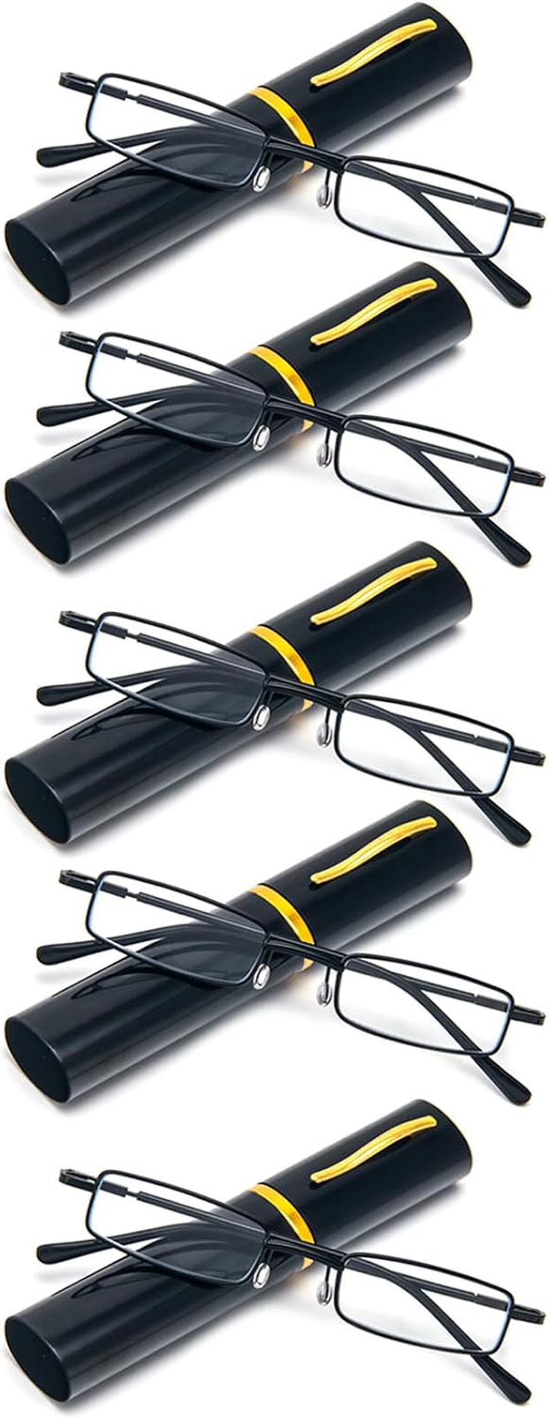 REAVEE 5 Pack Portable Slim Reading Glasses for Men Women, Computer Blue Light Blocking with Small Pocket Compact Pen Case