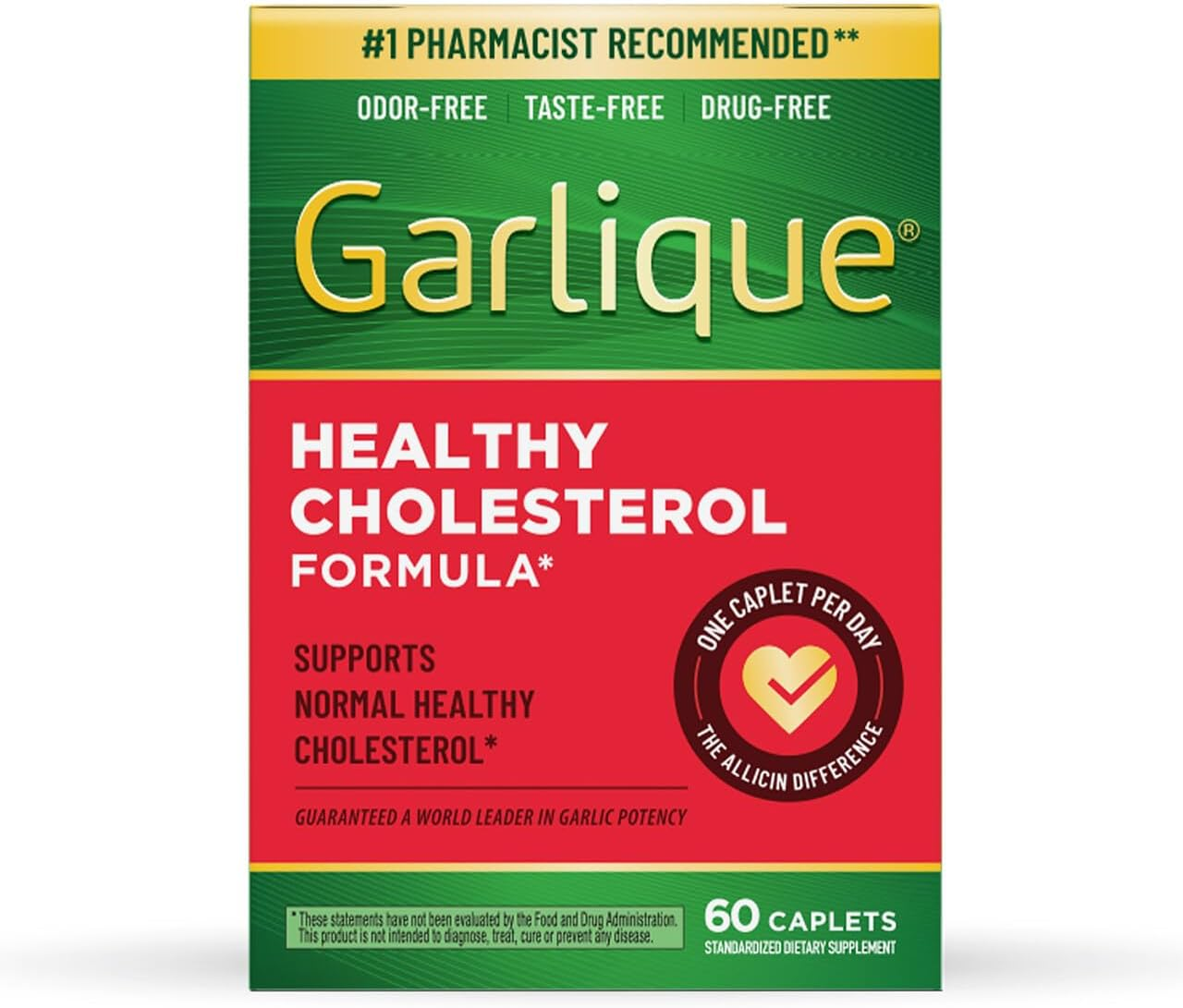 Garlique Garlic Extract Supplement, Healthy Blood Pressure Formula, 1800 Mcg Allicin, Odorless & Vegan, 60 Caplets