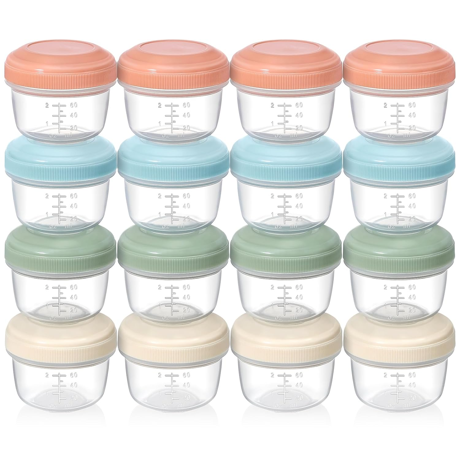 [16 Pack] 4 Oz Small Containers with Lids, Reusable Plastic Jars for Snack and Puree, Salad Dressing Container to Go, Deli Containers, Freezer Baby Food Containers, Dishwasher Safe, BPA Free