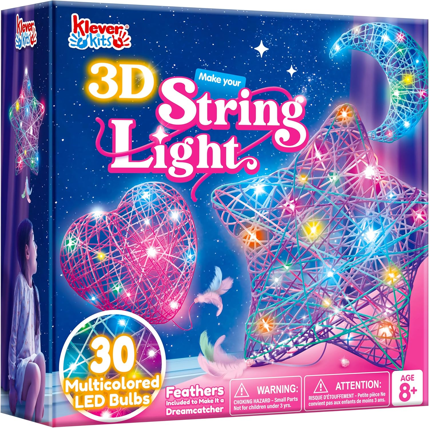 3D String Art Kit for s, Light Up String Light with 30 Multi-Colored LED Bulbs, Arts and Crafts Set