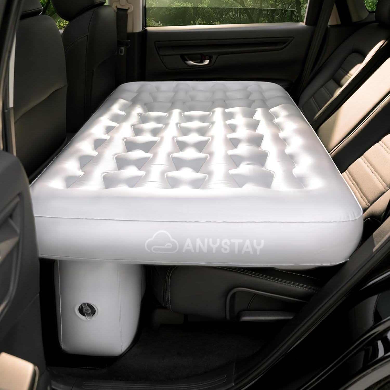Car Back Seat Air Mattress - Universal Fit Suv/Sedan, Inflatable Camping Mattress with Built-In Pump & Air Support Column, Portable True Flat Gap-Filling Car Bed for Sleeping Roadtrip Travel