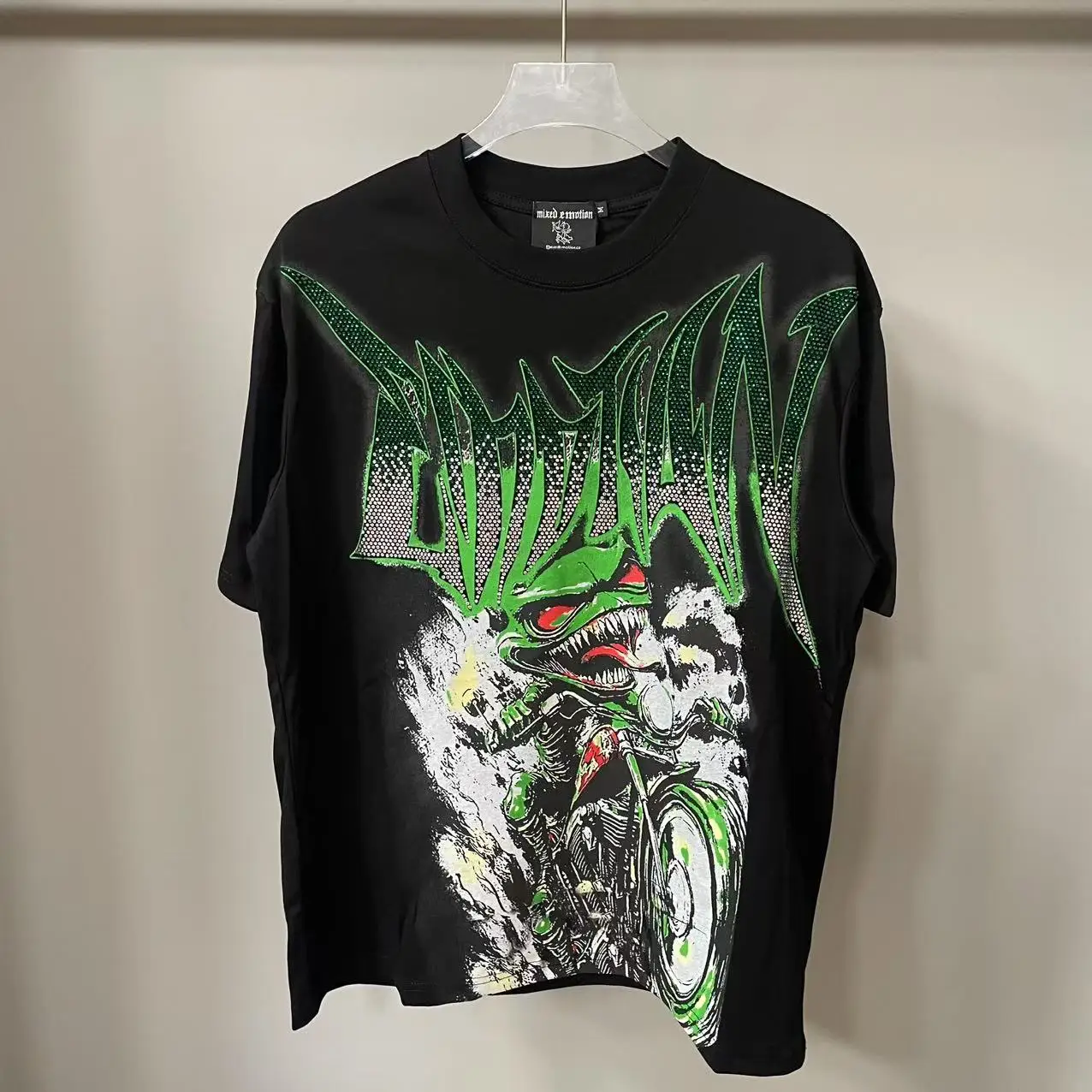 Goblin Tシャツ 黒 Mixed Emotion 'Goblin' Rhinestone Tee Black / Green Men's