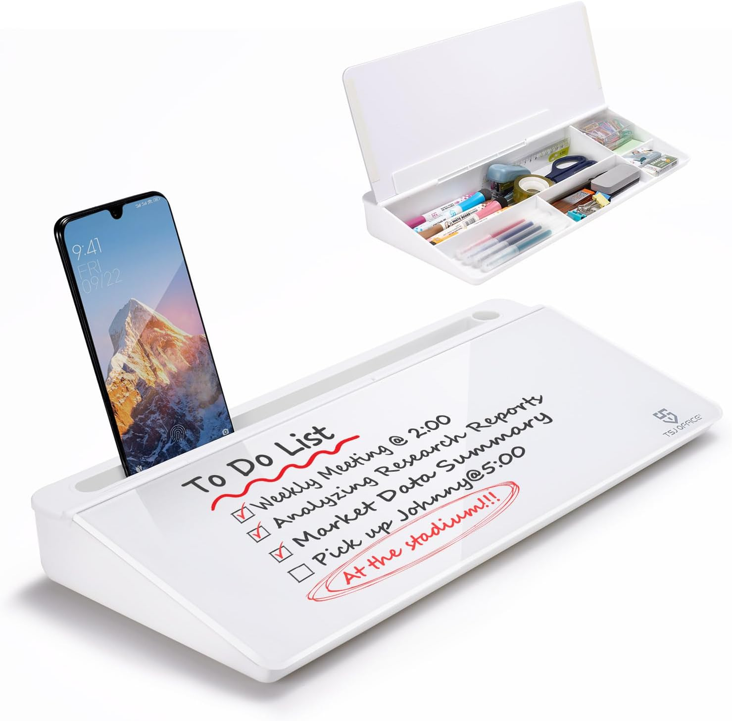 Small Desktop Whiteboard -Glass Dry Erase Board Computer Keyboard Stand White Board Surface Pad with Drawer, Desk Organizers with Accessories for Office, Home, School Supplies