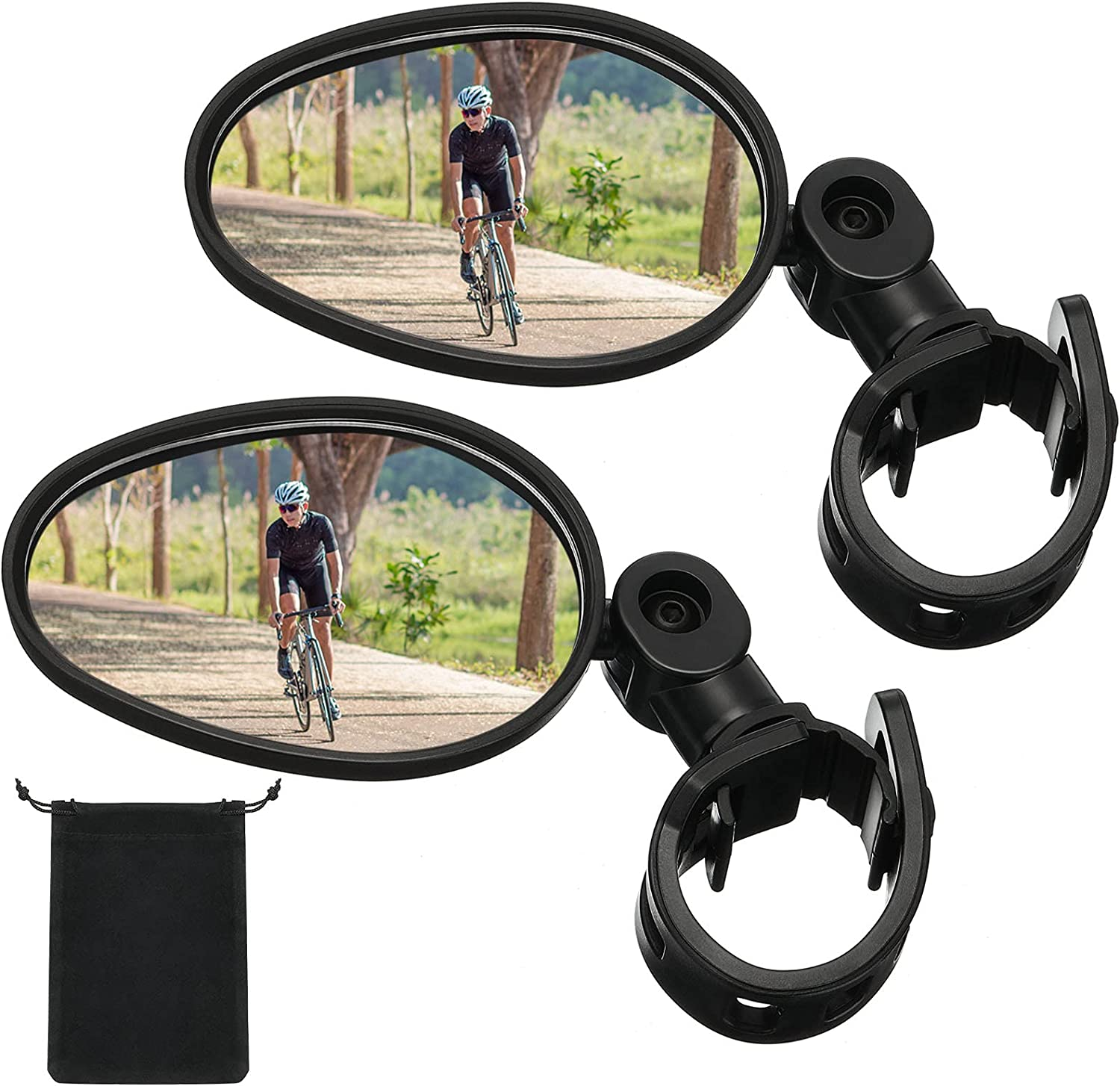 Hestya 2 Pcs Bike Mirror 360 Degree Adjustable Safe Rotatable Handlebar Mirror Bicycle Accessories Shockproof Acrylic Convex for Mountain Road Bike