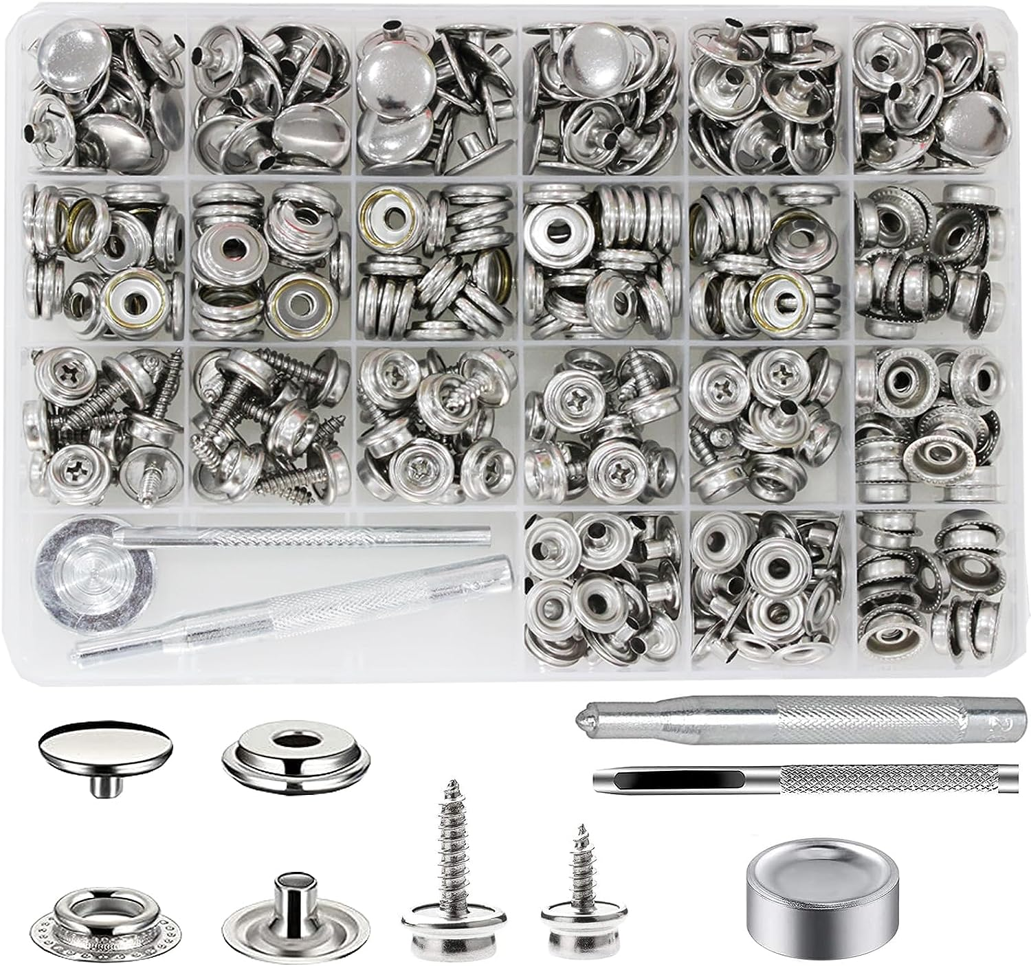 350 Pieces Canvas Snap Kit, Betterjonny Stainless Steel Screws Snaps Marine Grade Canvas Upholstery Boat Snaps Fastener Press Stud Cap with 3 Setting Tools Material Hole Punch for DIY Cover Leather