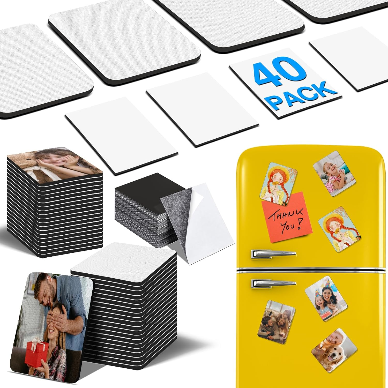 40 Pack Sublimation Magnet Blanks Set,Personalized Sublimation Refrigerator Magnet for Home Kitchen Microwave Oven Decor or Office Calendar with 40PCS Blank Rubber Pad(6X8Cm),40Pcs DIY Soft Magnetic
