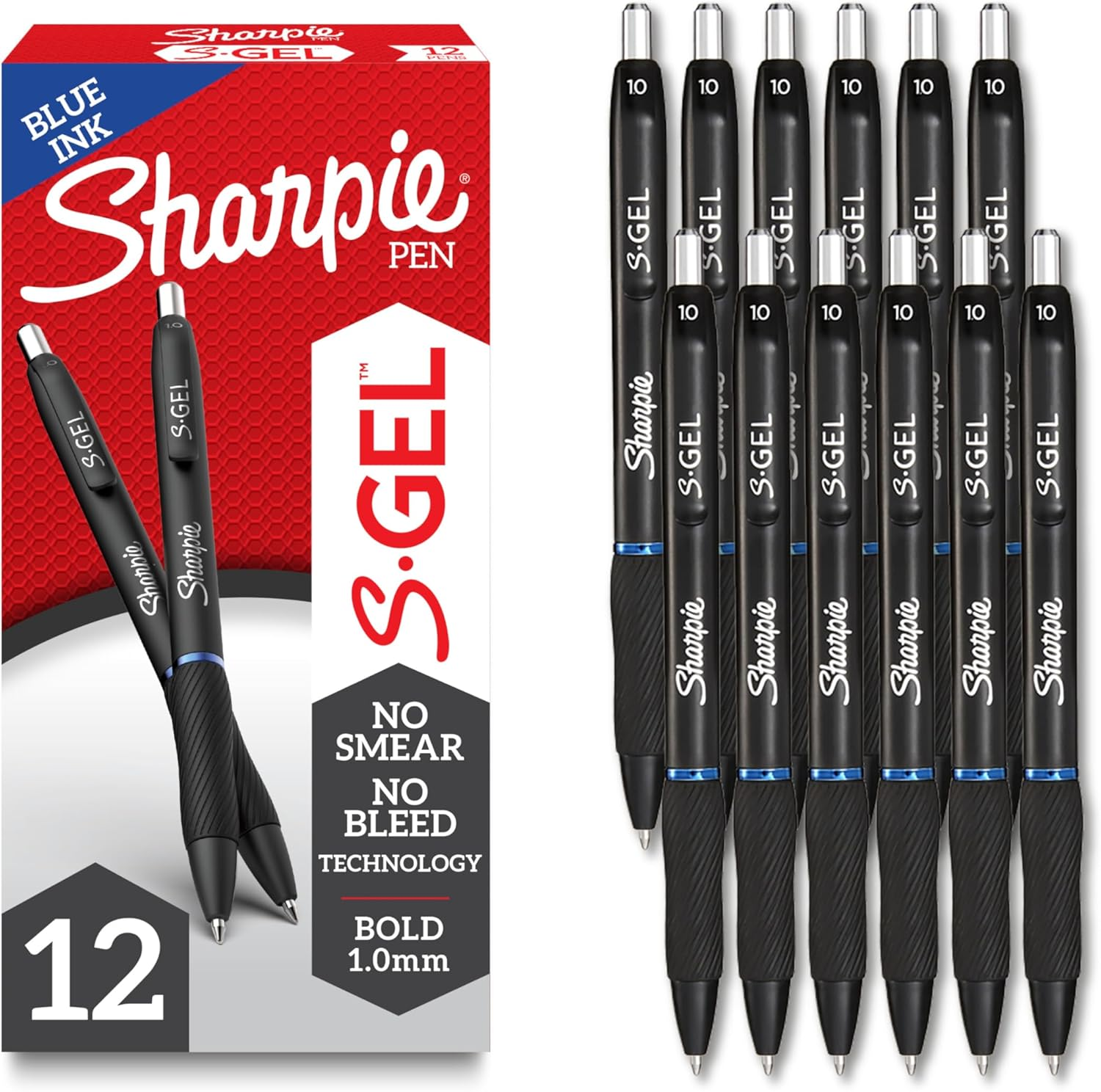 S-Gel Gel Pens, Black Barrel, Bold Point (1.0mm), Blue Ink, 12 Count - Home, Office, School, Journaling, Writing, Note-Taking, Teacher Supplies