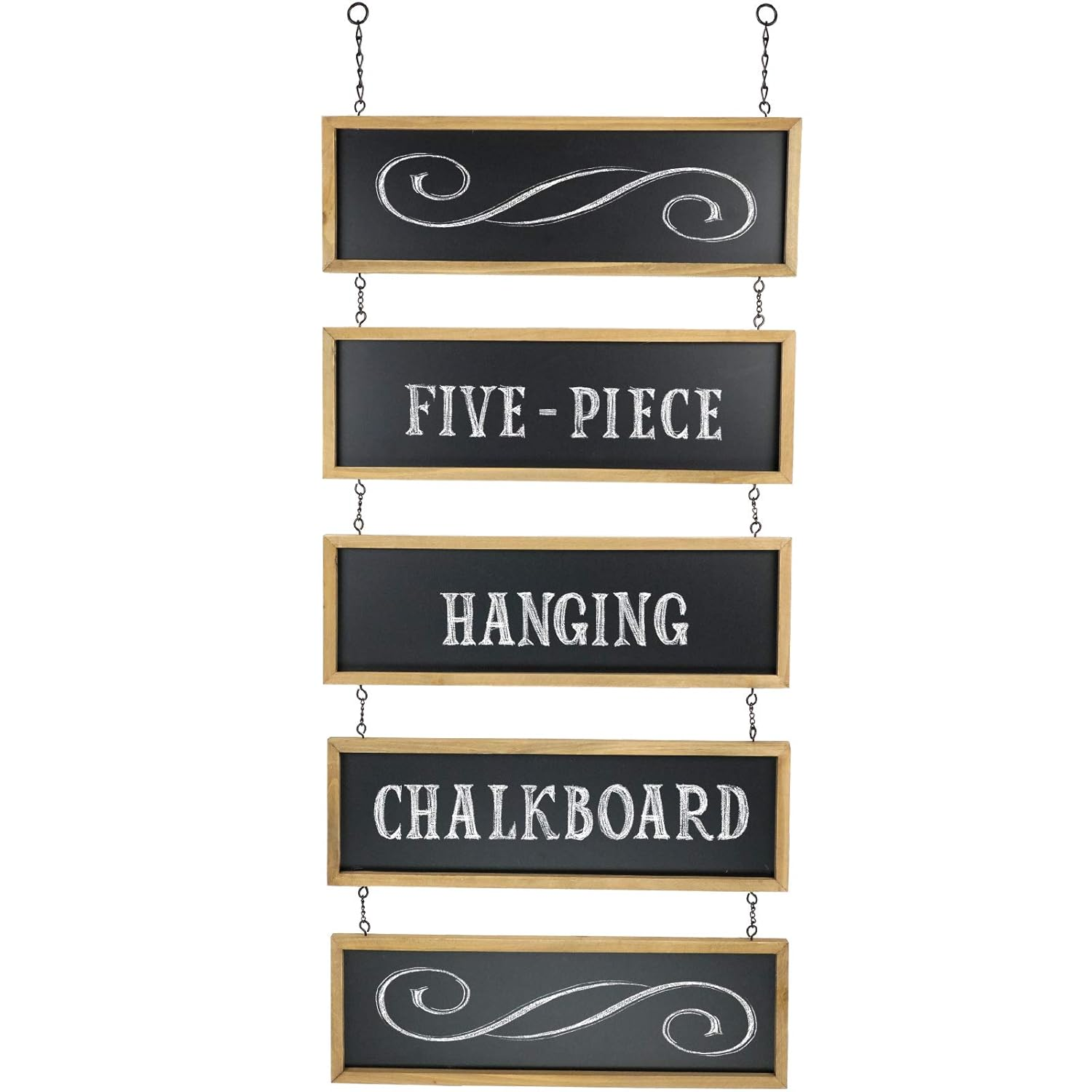 Hanging Chalkboard Sign Wooden Framed Vintage Rustic Wedding Signs Kitchen Pantry & Wall Decor Rectangle Erasable Black Board Connected Panels with Chains: 32 1/2 X 15 3/4