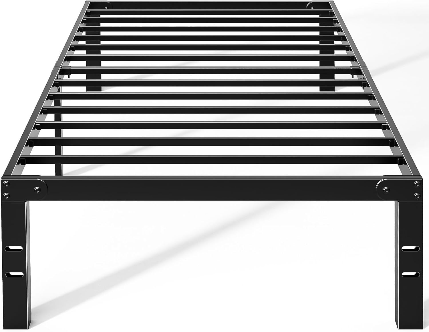 Metal Twin Bed Frame - 14In High with Storage Space, No Box Spring Needed with Sturdy Steel Slat Support, 800LBS Heavy Duty for Easy Assembly, Black for Bedroom