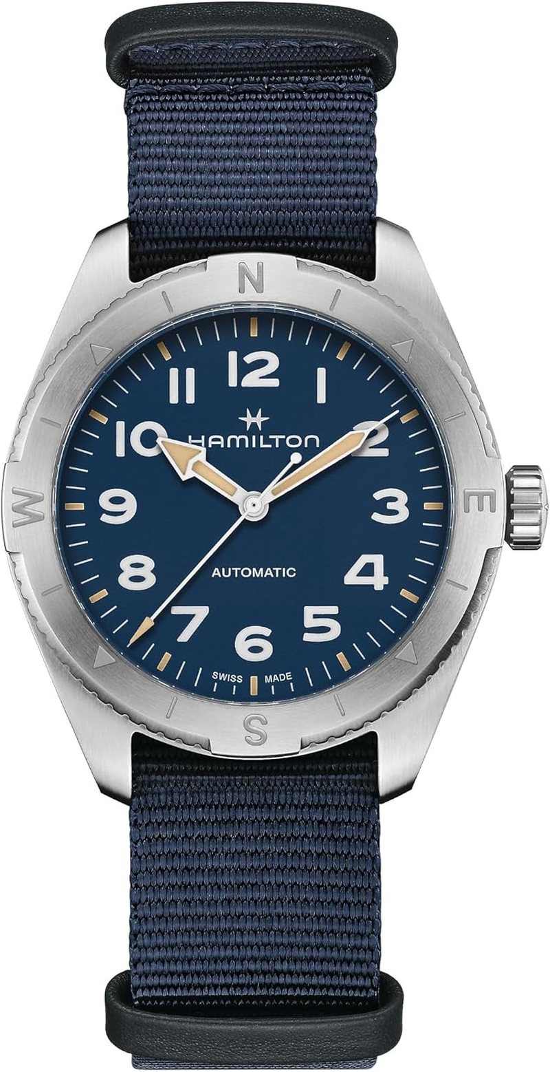 Hamilton Khaki Field Expedition Automatic Men'S Watch, 41Mm Stainless Steel Case, Swiss Made, Blue Dial Analog Wrist Watch for Men, 100M Waterproof, Sapphire Crystal, 3-Hand Movement, Textile Strap