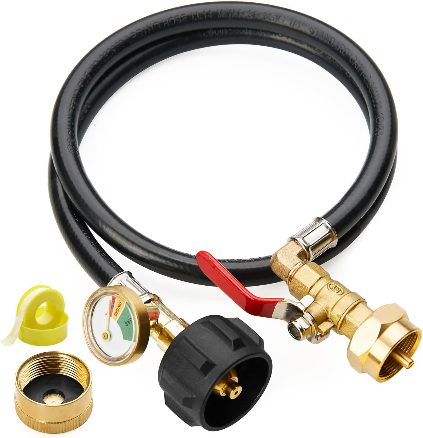 3 Feet Propane Refill Adapter Hose with Gauge and ON/Off Control Valve, Extension Propane Refill Hose, Fill 1 Pound Bottles from 20lb Tank