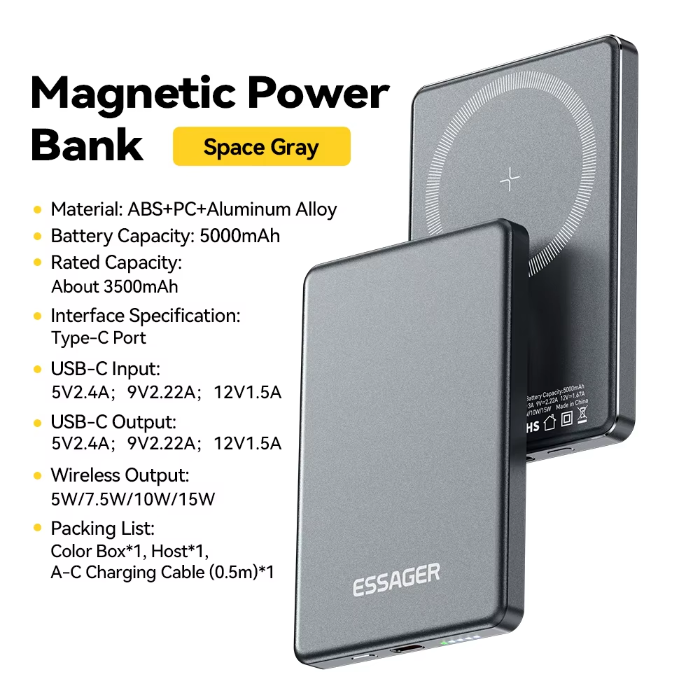 Thin Wireless Power Bank Magnetic 20W 5000mAh Portable Fast Charging External Battery for Magsafe For iPhone 17 16 15 14