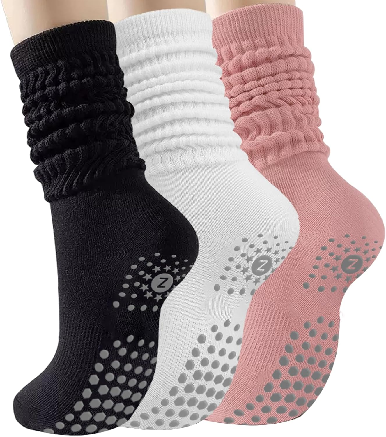 ZANZER (3 Pairs) Scrunch Pilates Grip Socks for Women, Yoga Slouch Socks with... - Picture 4 of 13