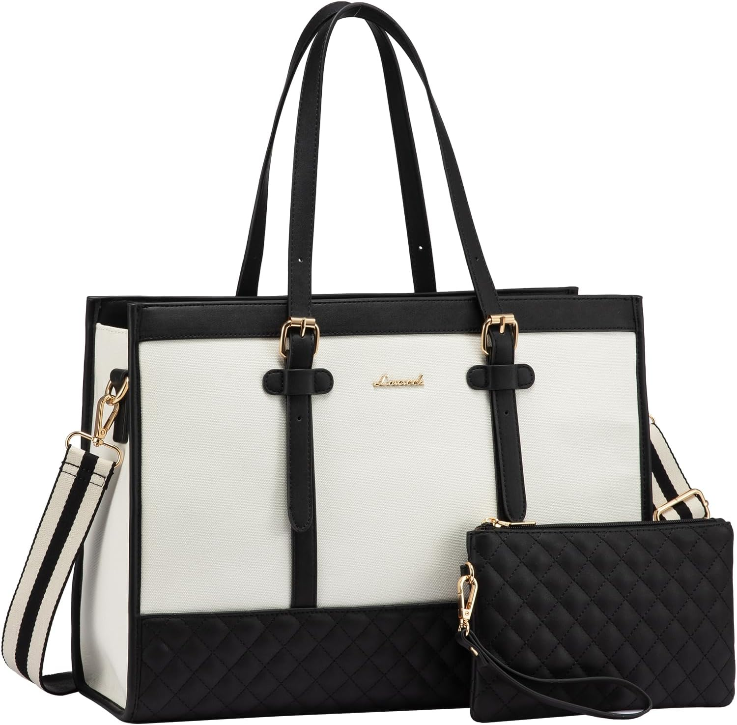 LOVEVOOK Laptop Bag for Women 15.6 Inch Canvas Laptop Tote Bag, Large Capacity Work Bag with Clutch Purse, Computer Bag Office Business Briefcase, Casual Handbag for  College Teacher School