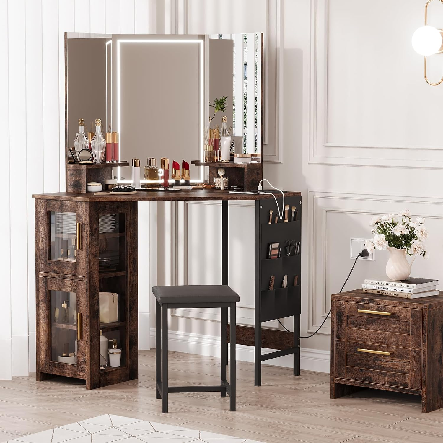 Corner Makeup Vanity With Lights