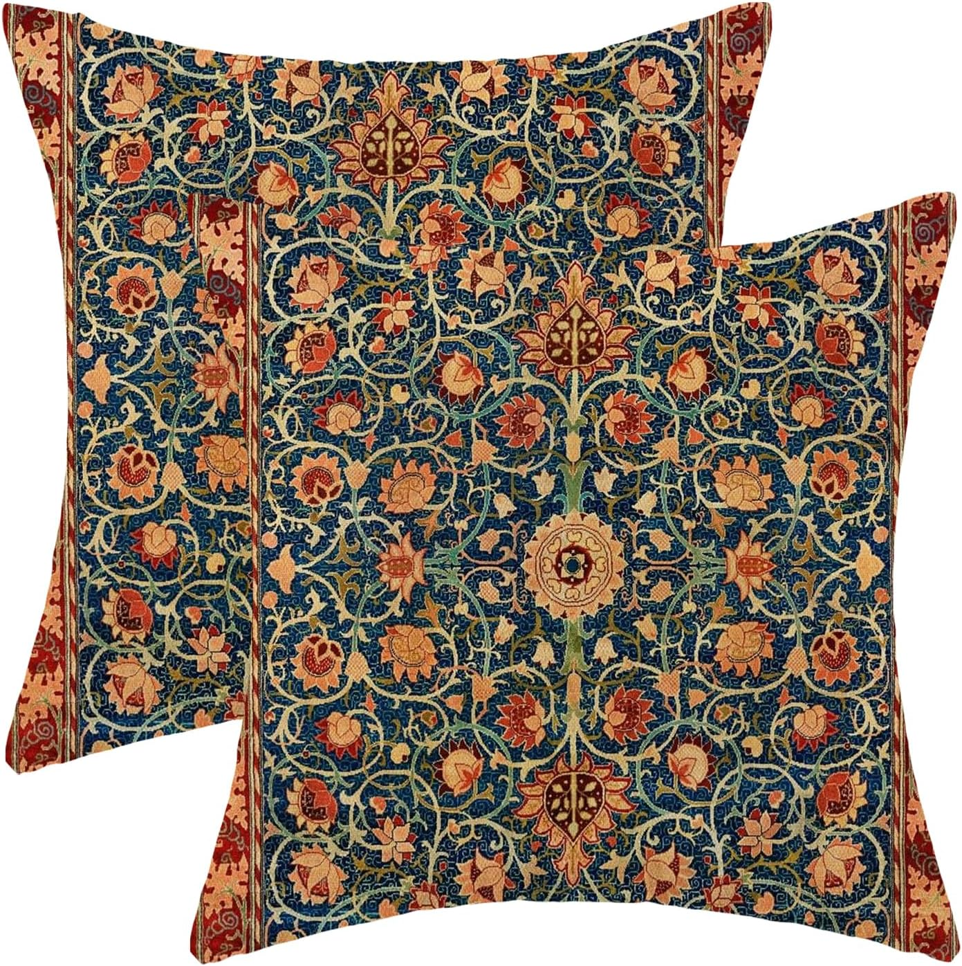 Boho Floral Pillow Covers 18x18 Set of 2, William Morris Flower Pattern Design Decorative Throw Pillows Bohemian Vintage Farmhouse Cushion Pillow Covers for Sofa Couch Bed Outdoor Decor
