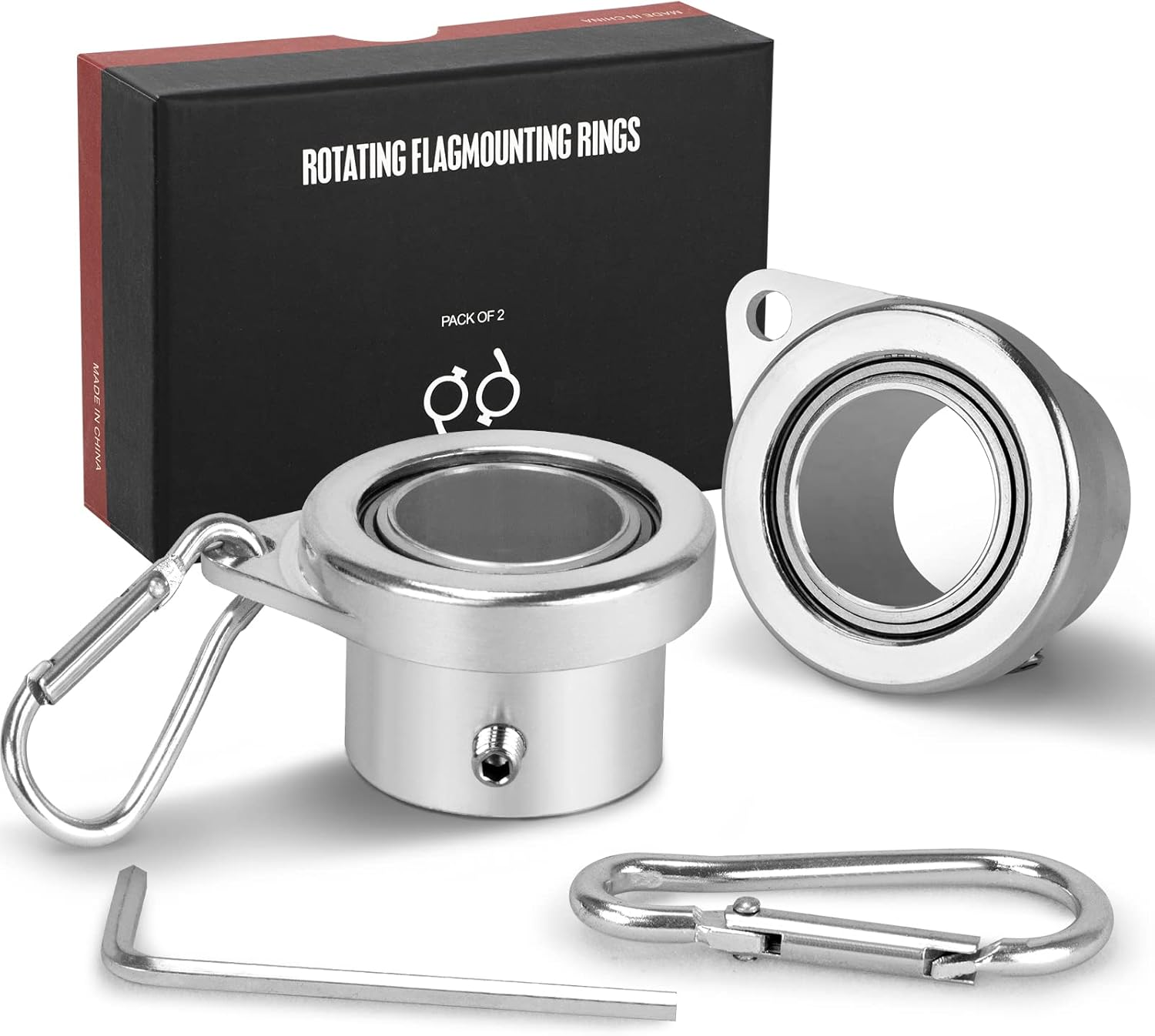 Aluminum Alloy Flagpole Ring Set with Bearings 2 Pack, anti Wrap 360°Rotating 