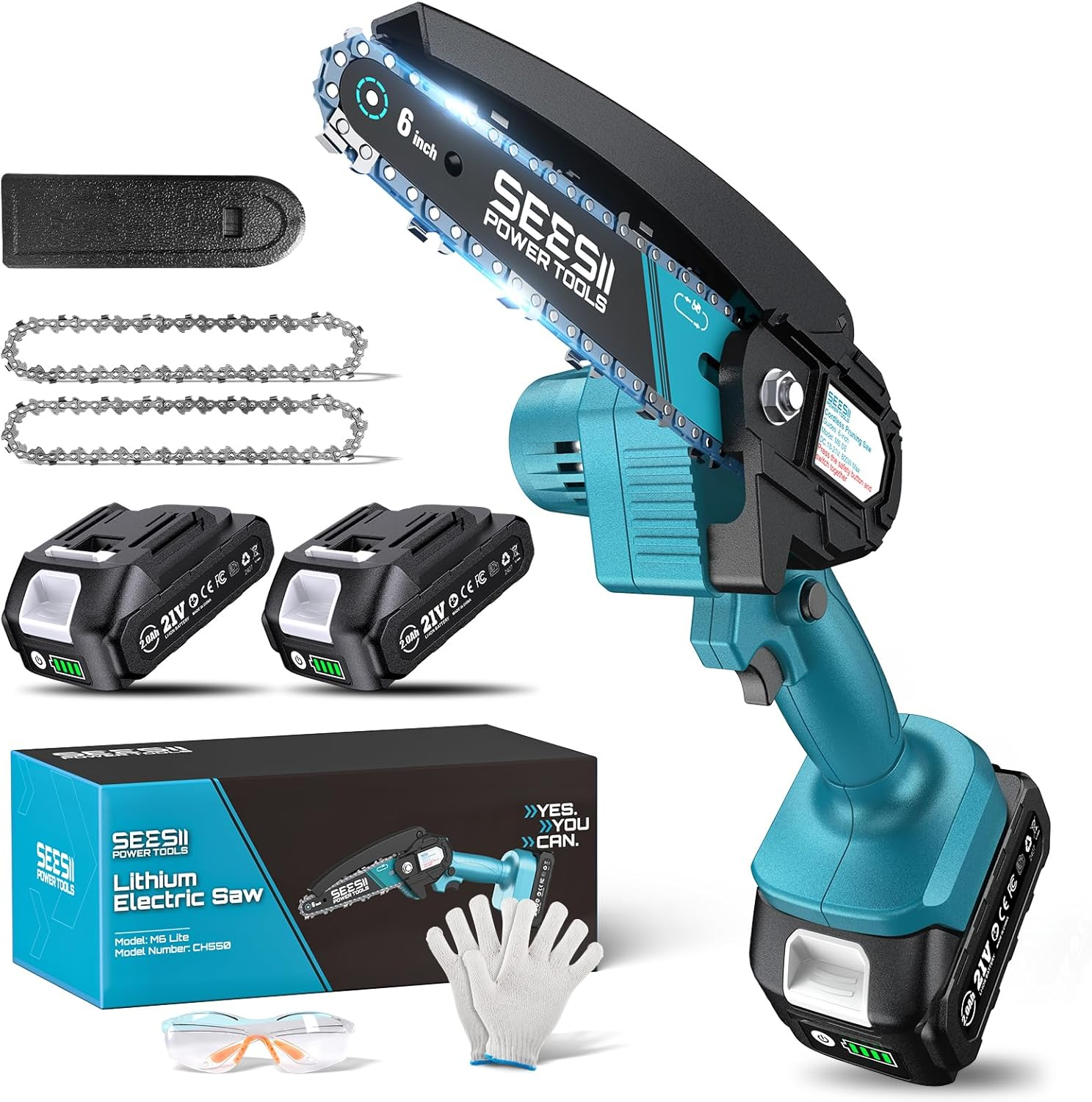 Mini Chainsaw Cordless 6 Inch Handheld Electric 2 Battery Tree Trimming