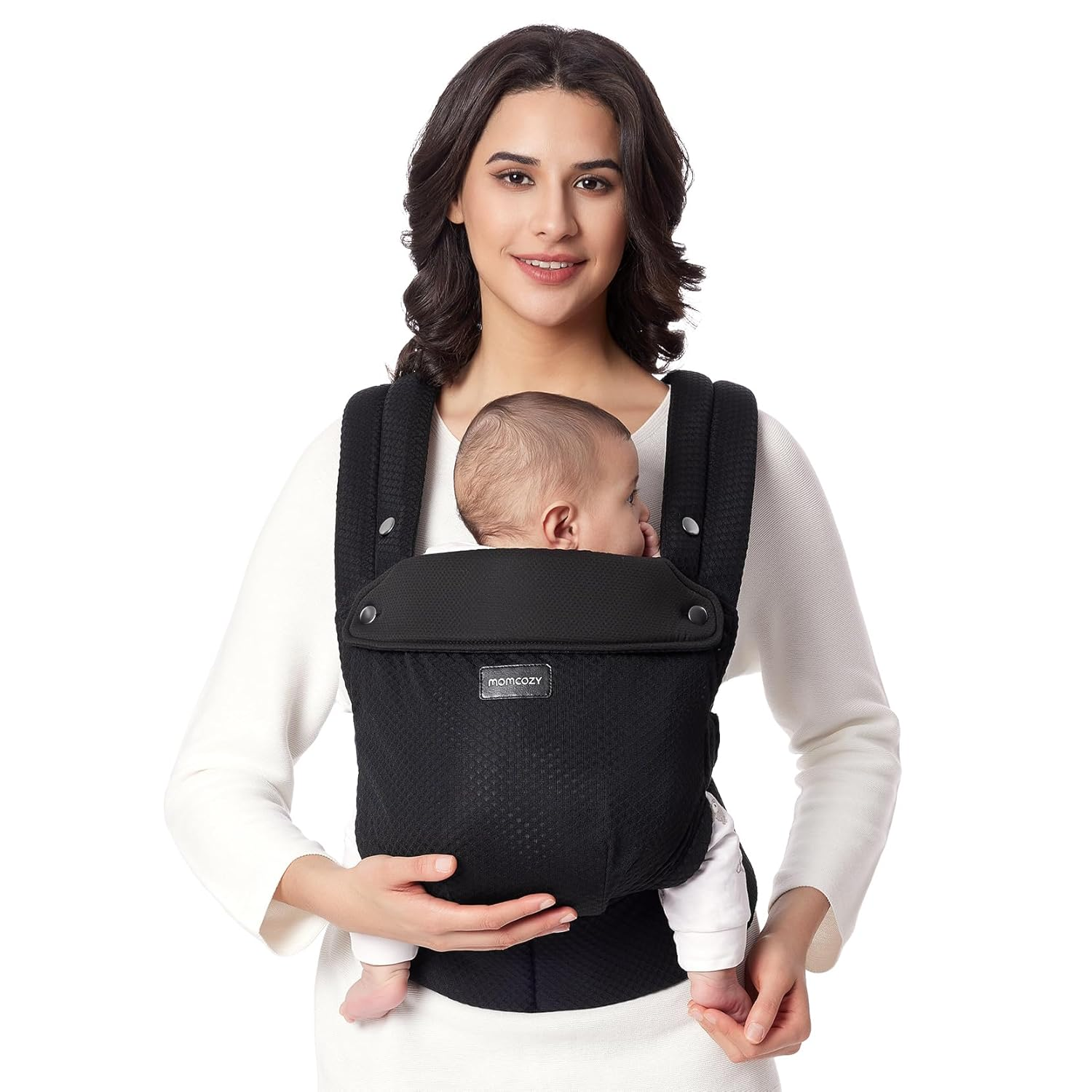 Momcozy Breathable Mesh Baby Carrier, Ergonomic and Lightweight Infant Carrier for 7-44Lbs with Enhanced Lumbar Support, All Day Comfort for Hands-Free Parenting, Air Mesh-Black