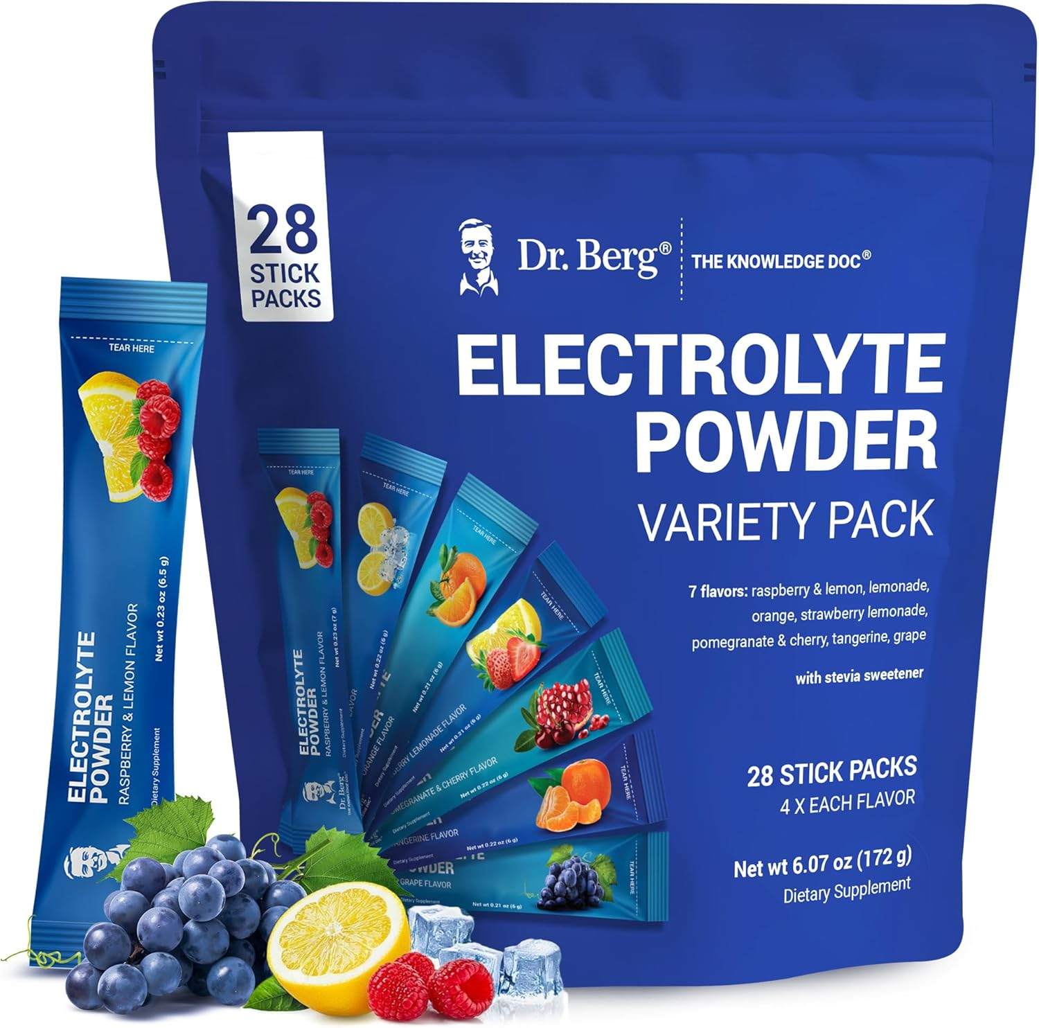 Dr. Berg Sugar Free Electrolyte Powder Packets (Variety Pack) - Daily Electrolyte Drink Mix - 28 Total Hydration Pouches Sugar Free - Keto Electrolytes Powder Packets No Sugar - 7 Delicious Flavors