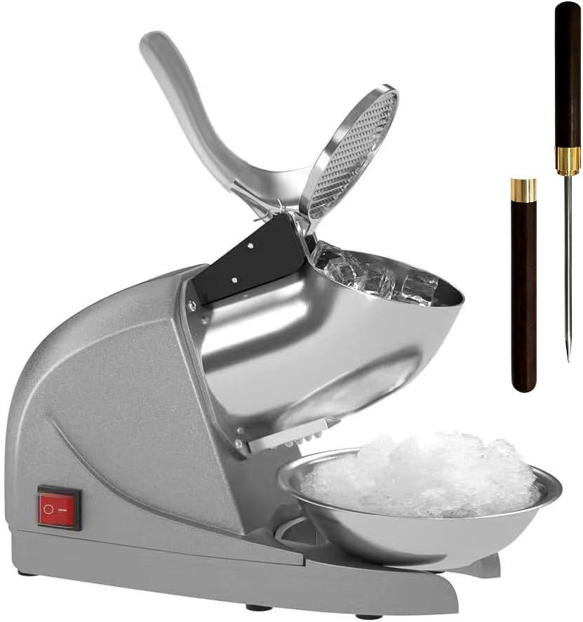 Ice Shaver Prevent Splash Snow Cone Machine, Electric 3 Blades Shaved Ice Machine, 380W Ice Shaver Machine, 286Lbs/Hr Snow Cone Maker, Ice Crushers for Home Use and Commercial Ice Crusher (Silver)