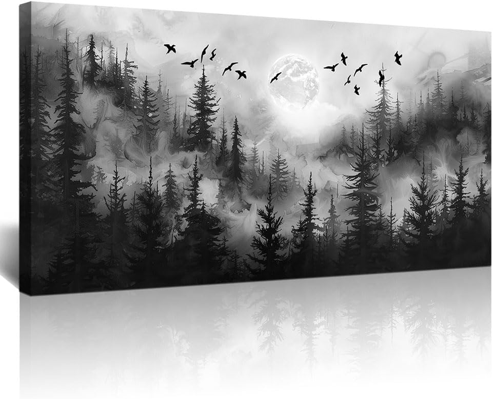 Lapremoly Forest Tree Painting for Living Room Modern Landscape Wall Art Canvas Prints Black and White Pictures Home Decor Bedroom Bathroom Office Wall Decor Artwork Ready to Hang Home Decoration