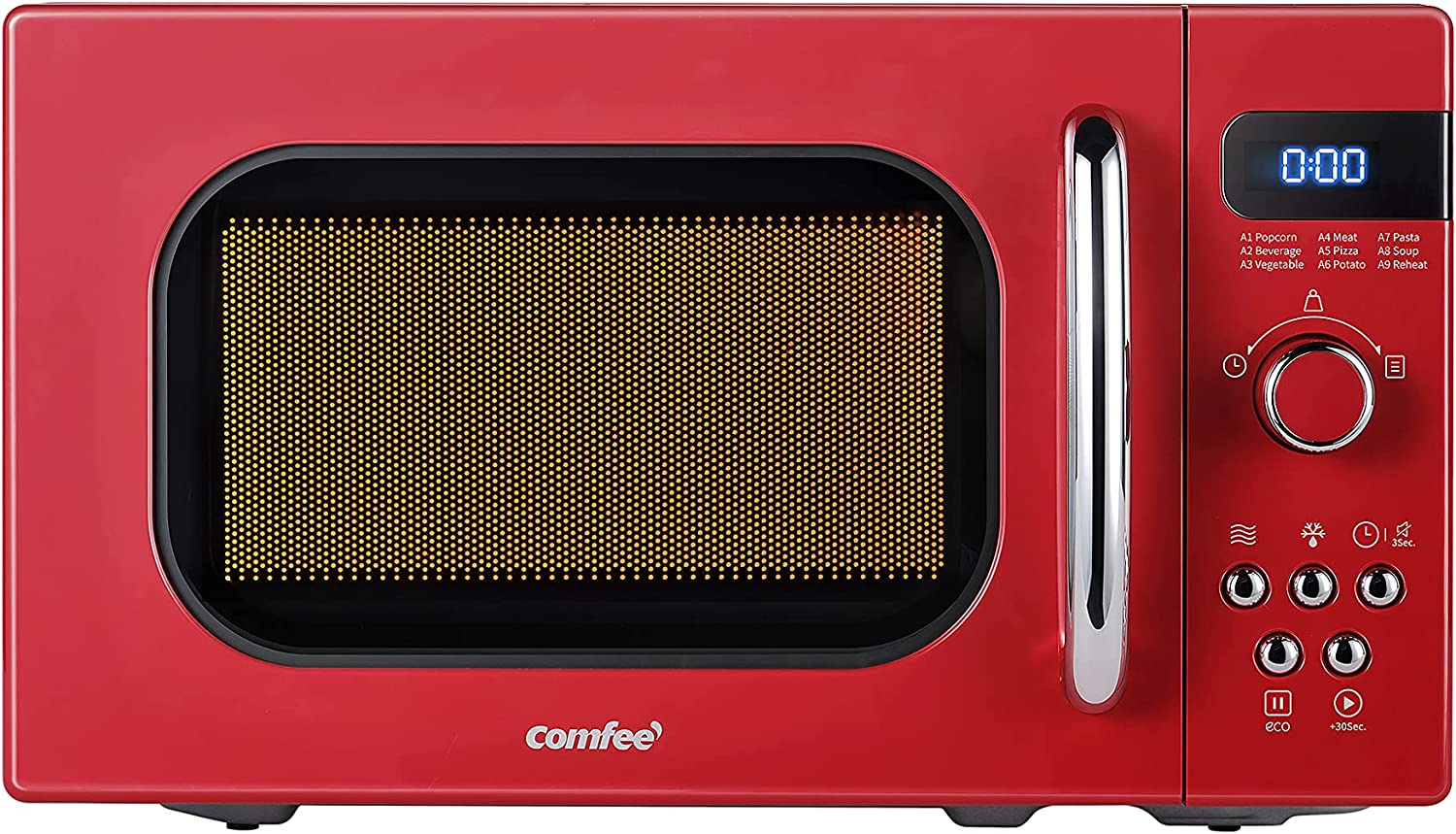 Retro Small Microwave Oven with Compact Size, 9 Preset Menus, Position-Memory Turntable, Mute Function, Countertop, Perfect for Small Spaces, 0.7 Cu Ft/700W, Red, AM720C2RA-R
