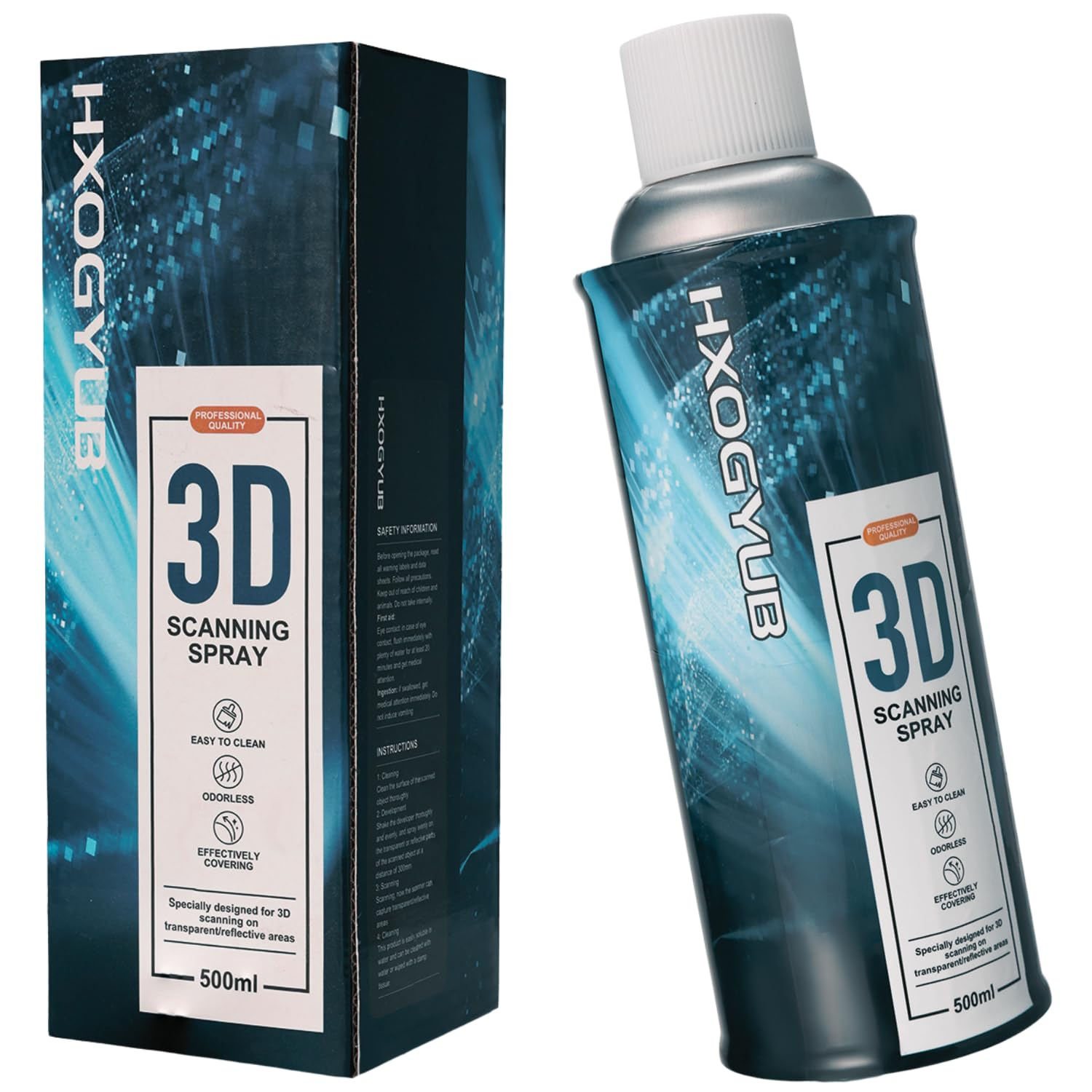 3D Scanning Spray for 3D Scanners, Professional for All 3D Scanner, Safety Material, High Reflectivity, Easy to Clean, for Reflective, Transparent or Highly Textured Surfaces, 500ML