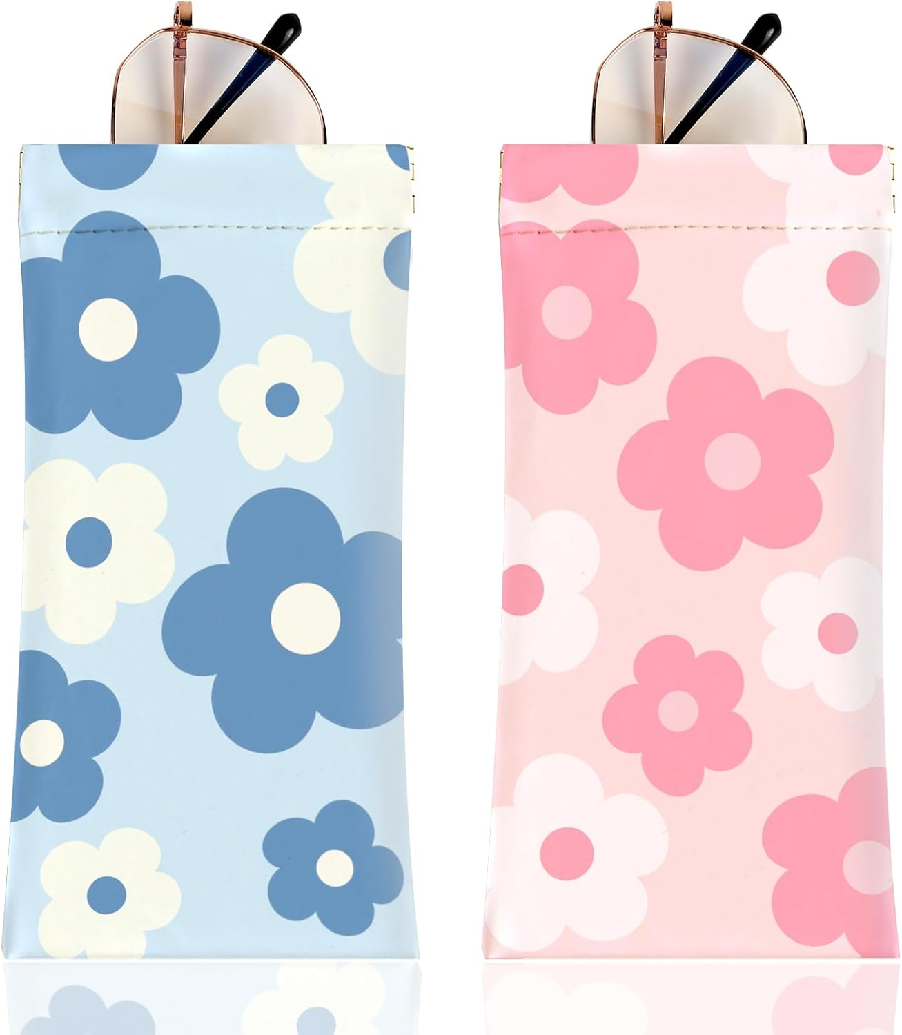 2Pcs Sunglass Eyeglass Glasses Case Soft PU Leather with Cleaning Cloth Portable Glasses Pouch Bag for Men Women