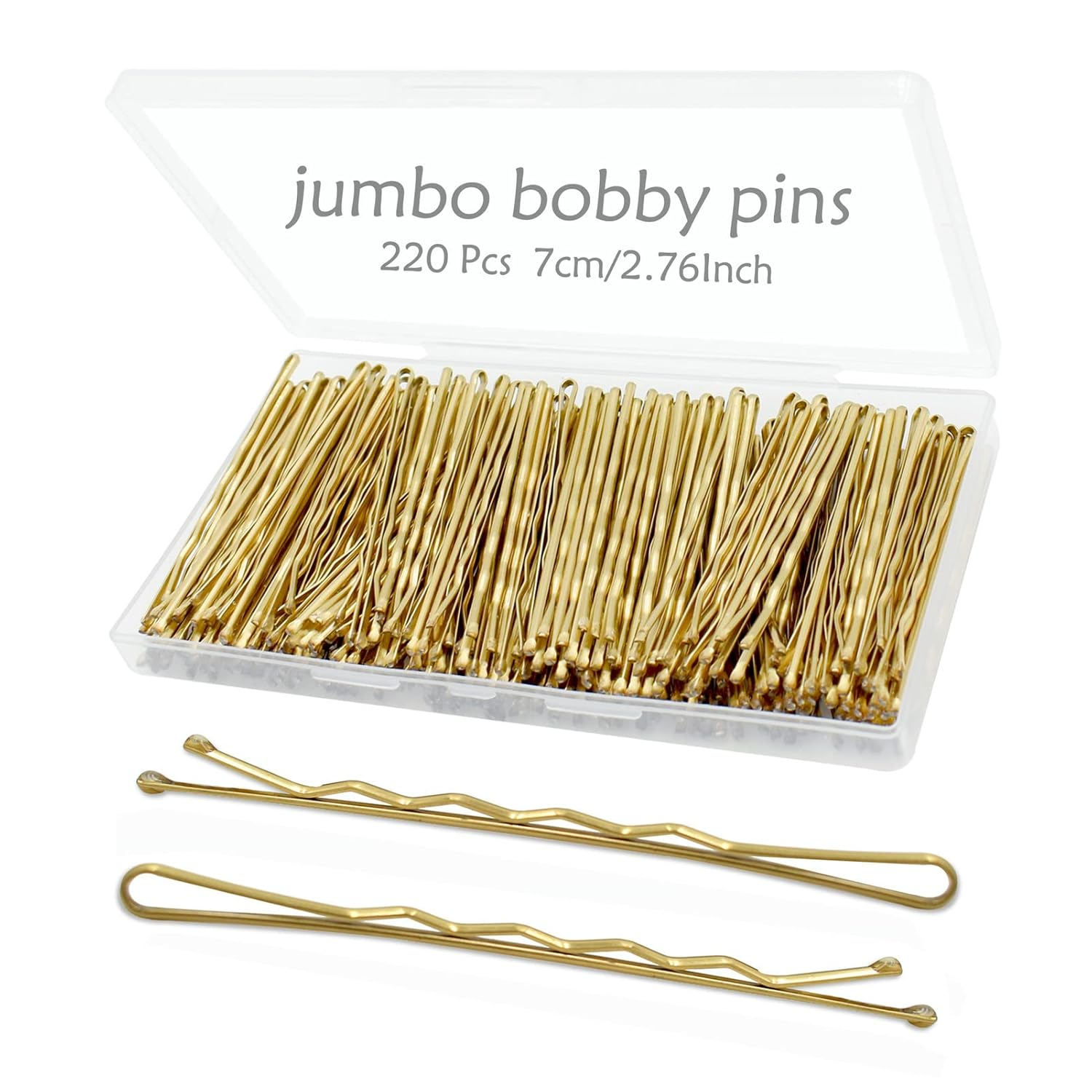 220pcs Large Gold Bobby Pins for Women, 2.76 Inch Jumbo Hair Pins, Long Hair Clips Bulk with Box, Reusable Non Slip Hairpins Kit, Big Hair clips Great for Thick Hair