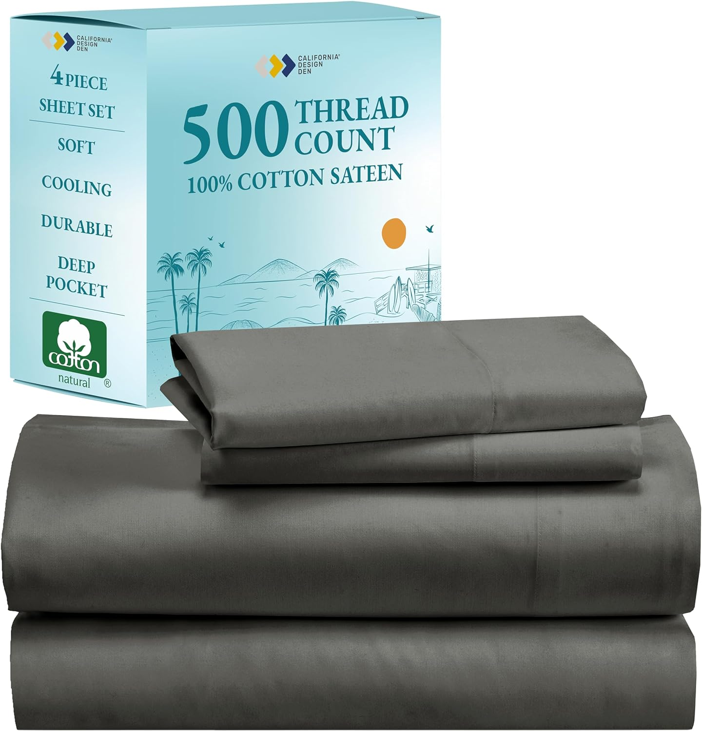 - Finest Full Size Sheets Cotton Set, Soft 100% Cotton Cooling Sheets Deep Pockets Snug Fit Elastic, 500 Thread Count, Premium Quality Sheets Set for Home (Grey)