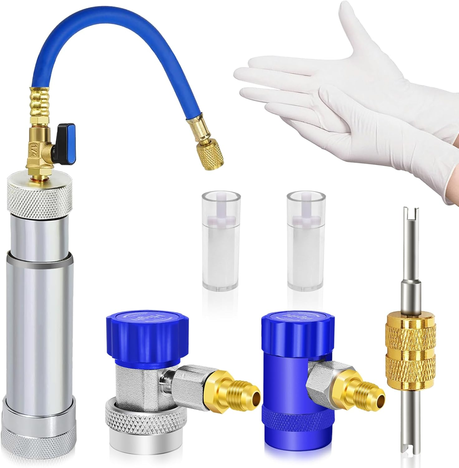 R1234Yf Dye Injector, AC Dye Injector with Shut-Off Valve, AC Oil Injector for R1234Yf R134A, Upgraded R1234Yf Oil Injector Kit with Adjustable R1234Yf R134A Quick Couplers, Oil Checkers