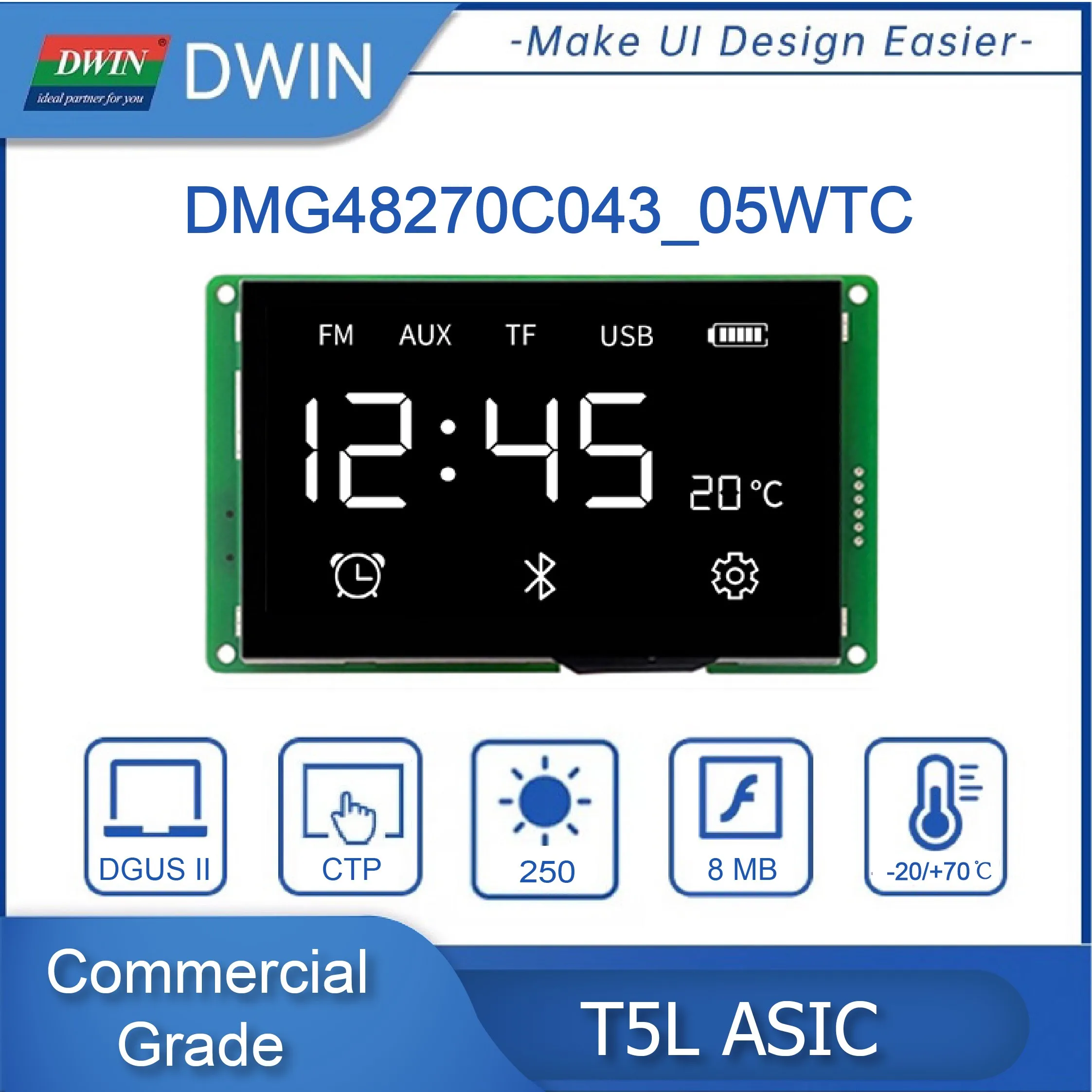 4.3 Inch 480*272 Pixels Resolution IPS TFT LCD For Arduino ESP32 Smart UART Dispaly Touch Panel 8MB Flash DMG48270C043_05W