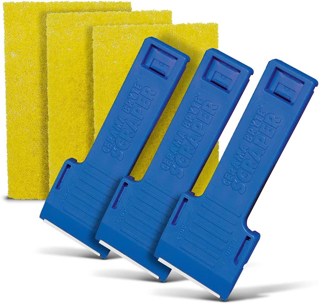 3 X Scraper & 3 X Pad Kit Cooktop and Stove Top Cleaner for Glass - Ceramic Surfaces, 6 Piece Set