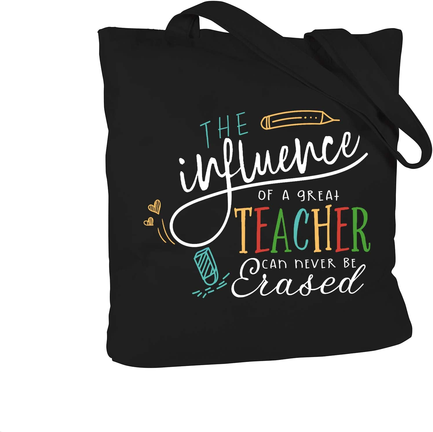 Teacher Gifts for Women Teacher Bag for Appreciation Week Retirement Valentines Day Birthday Graduation Christmas Thank You Black Cotton Canvas Tote Shoulder Bag with Interior Pocket