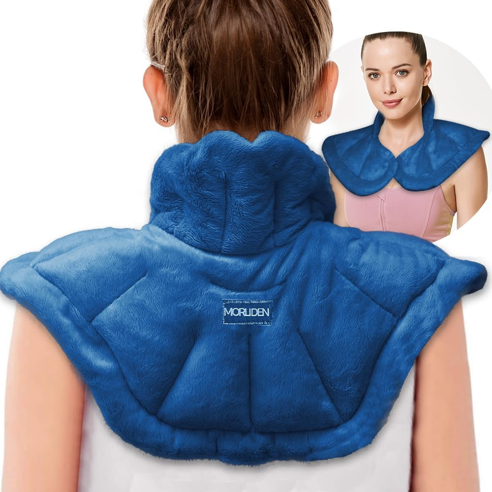 Microwavable Heated Neck Wrap Warmer and Shoulder Weighted Heating Pad Microwave for Hot and Cold Compress - Dark Blue