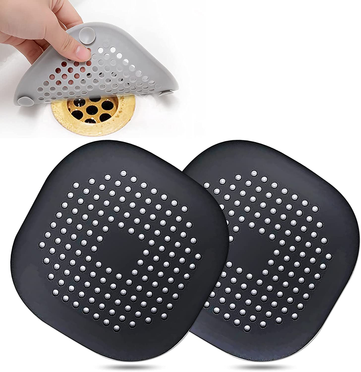 2 Pack Square Hair Drain Catcher: Silicone Stopper with Suction Cups