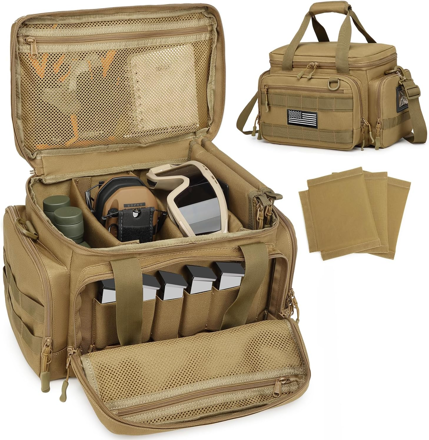 Tactical Gun Range Bag for Handguns, Pistol Range Bag with 6X Magazine Slots and Extra Pockets for Ammo and Essentials for Shooting Hunting Outdoor Sports