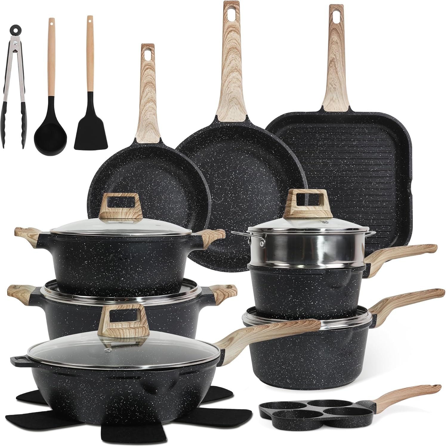 23-Piece Non-Stick Granite Cookware Set - Induction Ready Pots & Pans