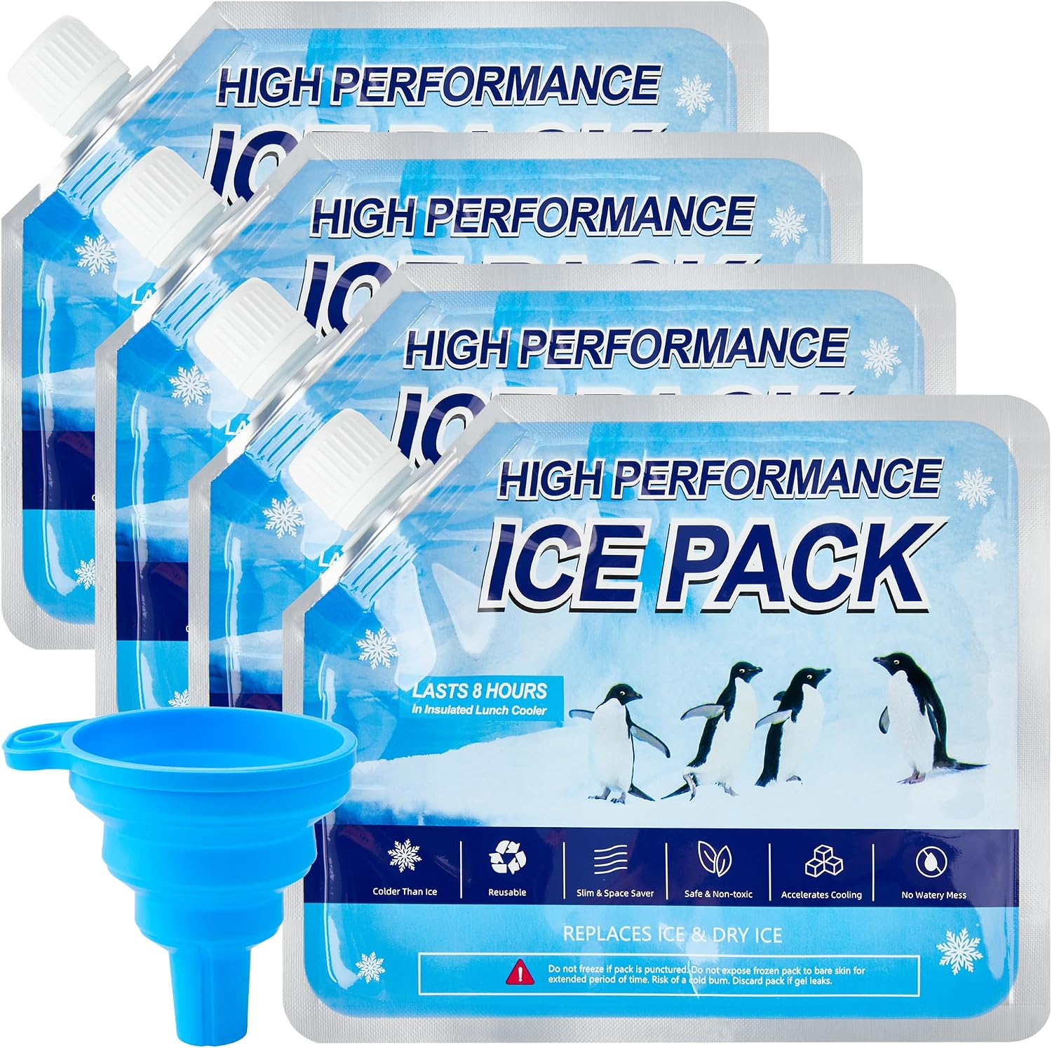 4-Pack Reusable Ice Packs for Coolers Lunch Boxes Camping Fishing Gear