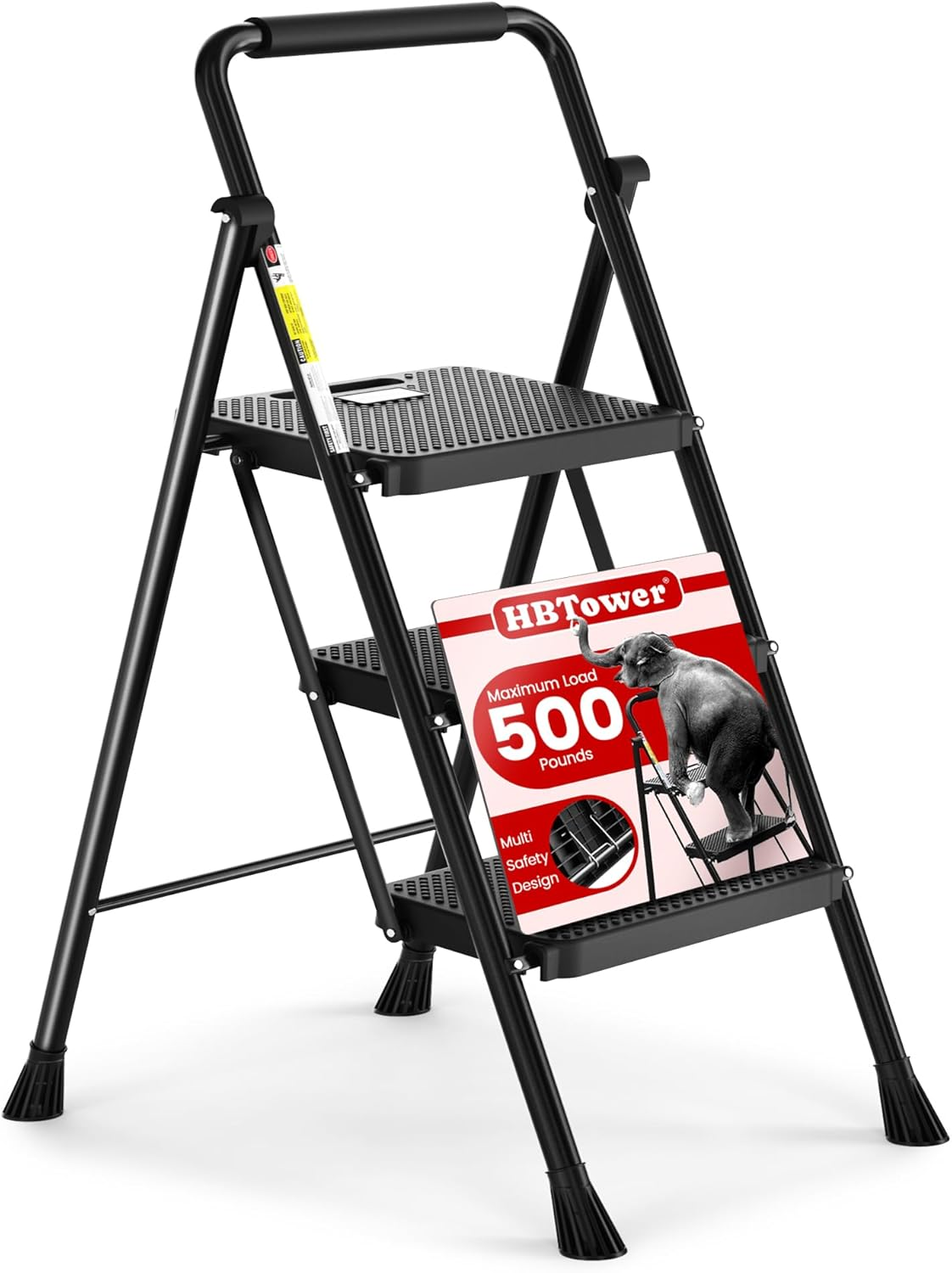 Step Ladder, Folding Step Stool with Wide Anti-Slip Pedal, Sturdy Steel Ladder, Convenient Handrail, Lightweight, Portable Steel Step Stool