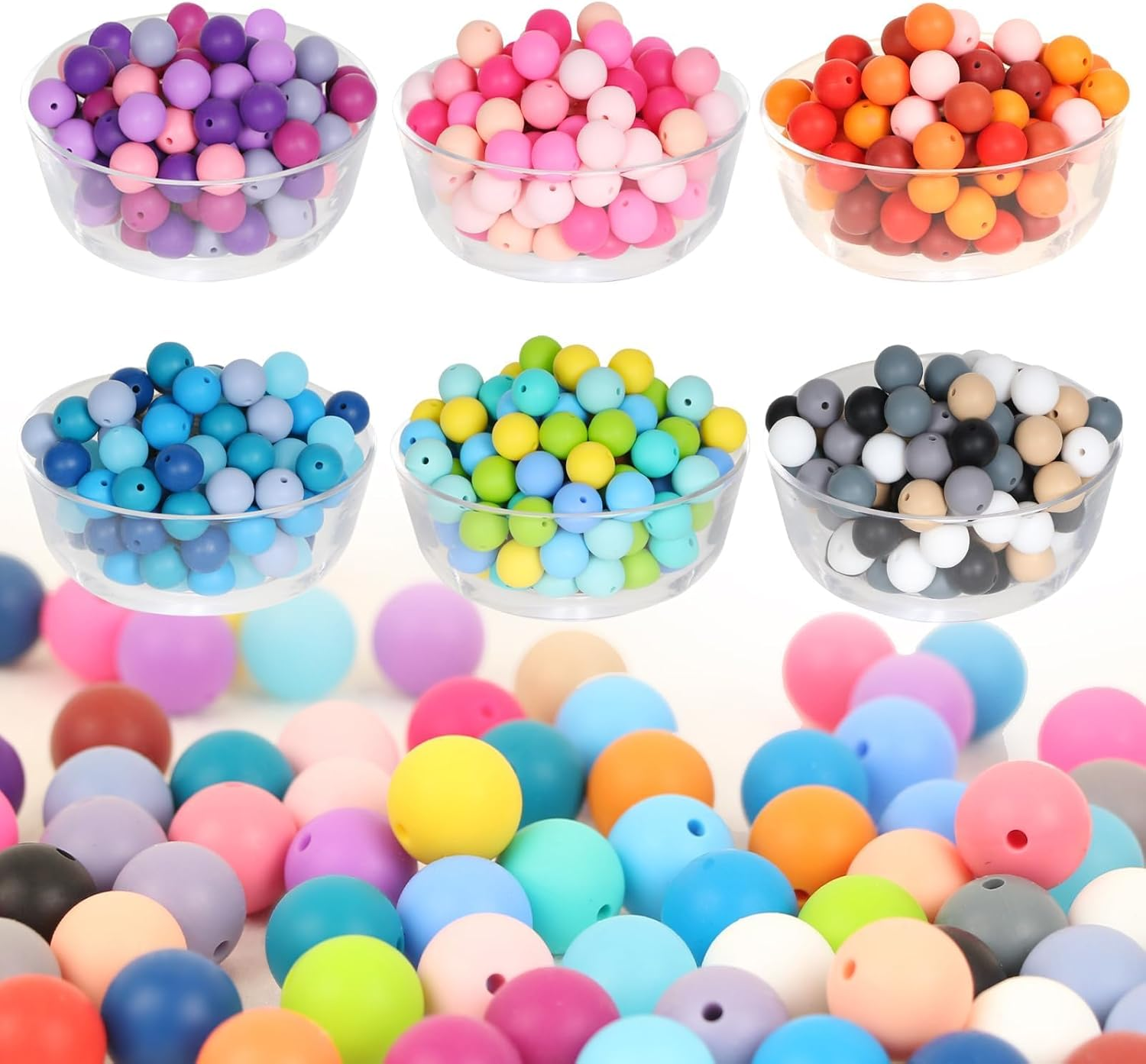 240Pcs Silicone Beads for Keychain Making Kit 15mm Silicone Beads Bulk 30 Colors Loose Round Rubber Silicone Focal Beads for Pens, Necklace Bracelet Making Kit, Jewelry, Art, Crafts, DIY