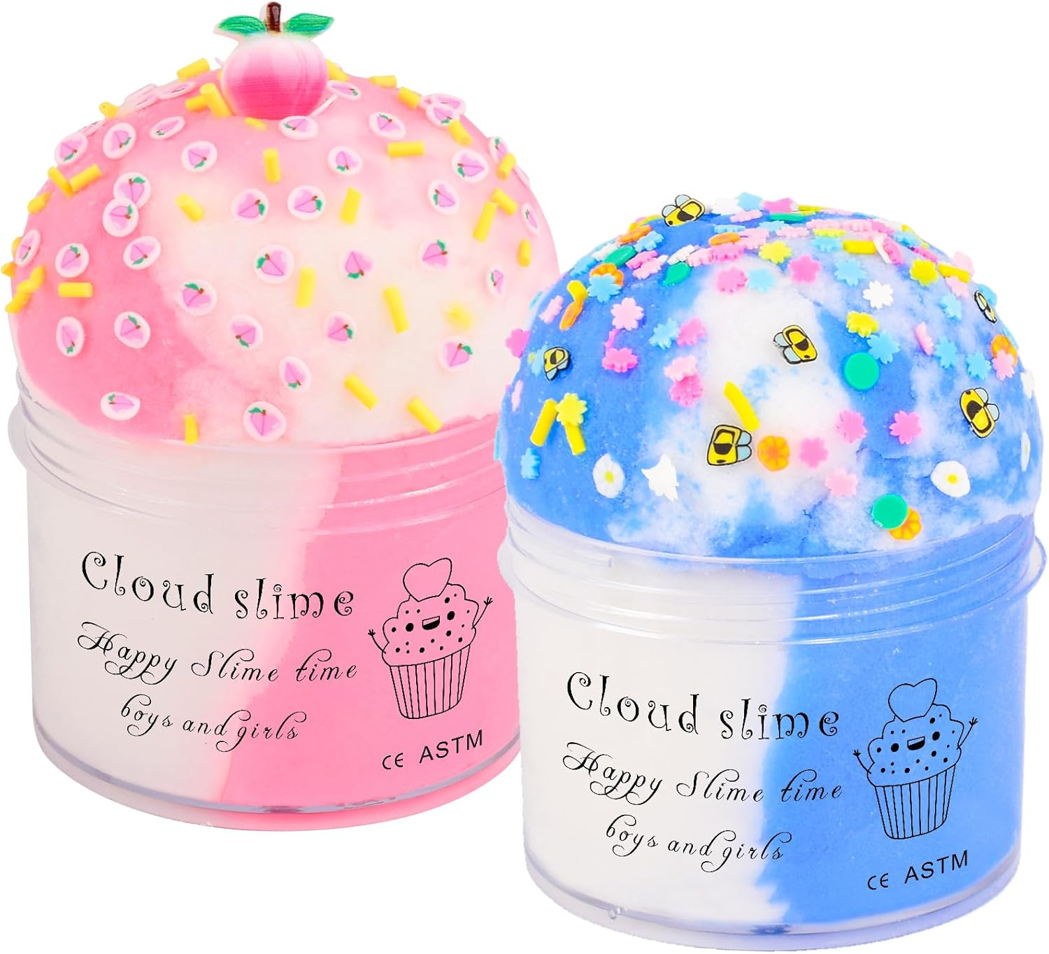 2 Pack Cloud Slime Kit with Blue Cake and Pink Charms,Scented DIY Slime Supplies