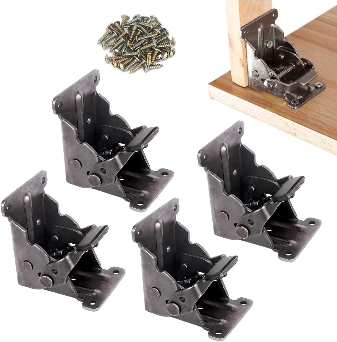 4 Pack Folding Brackets,  Lock Extension Support Bracket Foldable Self Lock Hinges with Screws for Table Bed Leg Feet