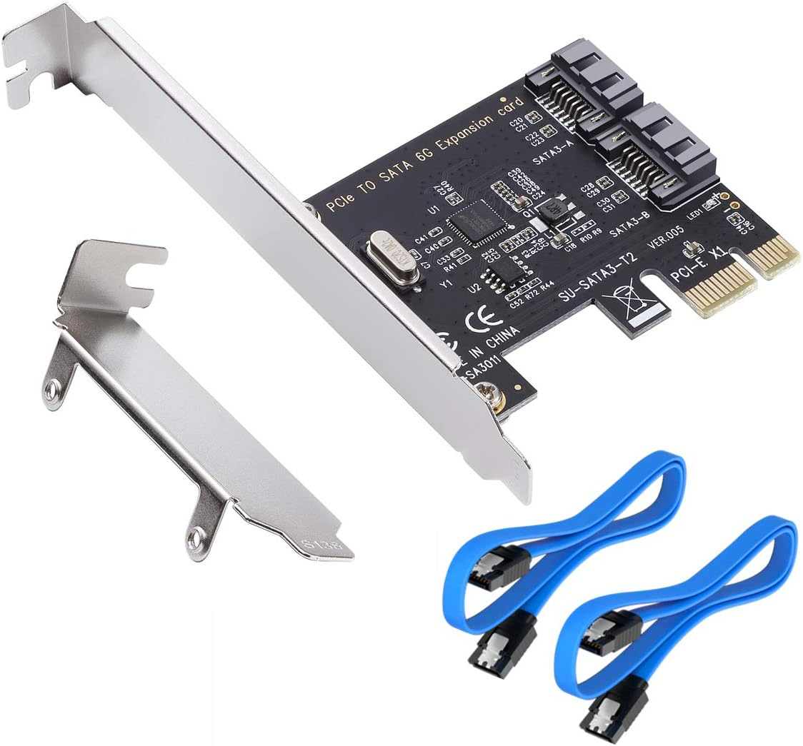 PCI Express 3.0 (2-Port) Controller Card, Pcie to SATA III 6Gb/S Converter, Supports SSD and HDD, Includes Bracket and 2 SATA Cables