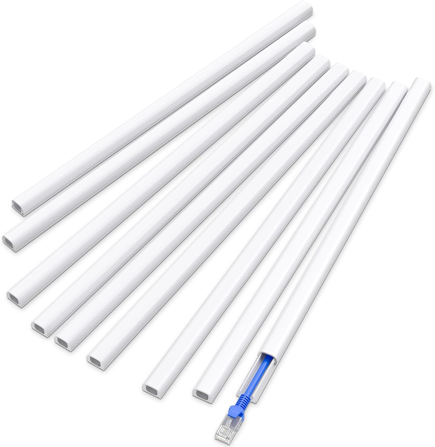 Cord Cover Wall, 128in One-Cord Channel Cord Hider Wall, Mini Size Wire Covers for Cords, Paintable Cable Concealer to Hide Speaker Wire, Ethernet Cable, 9X L14.2in W0.48in H0.3in, CC05 White