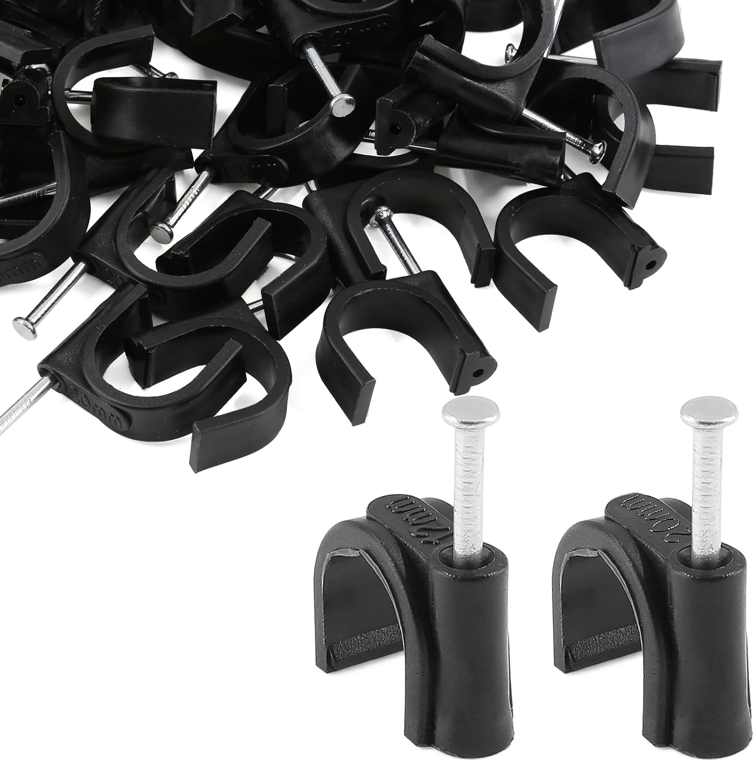 100Pcs Half Clamp J-Hook with Nail 1/2 3/4 Inch Black PEX Pipe Tubing Holder