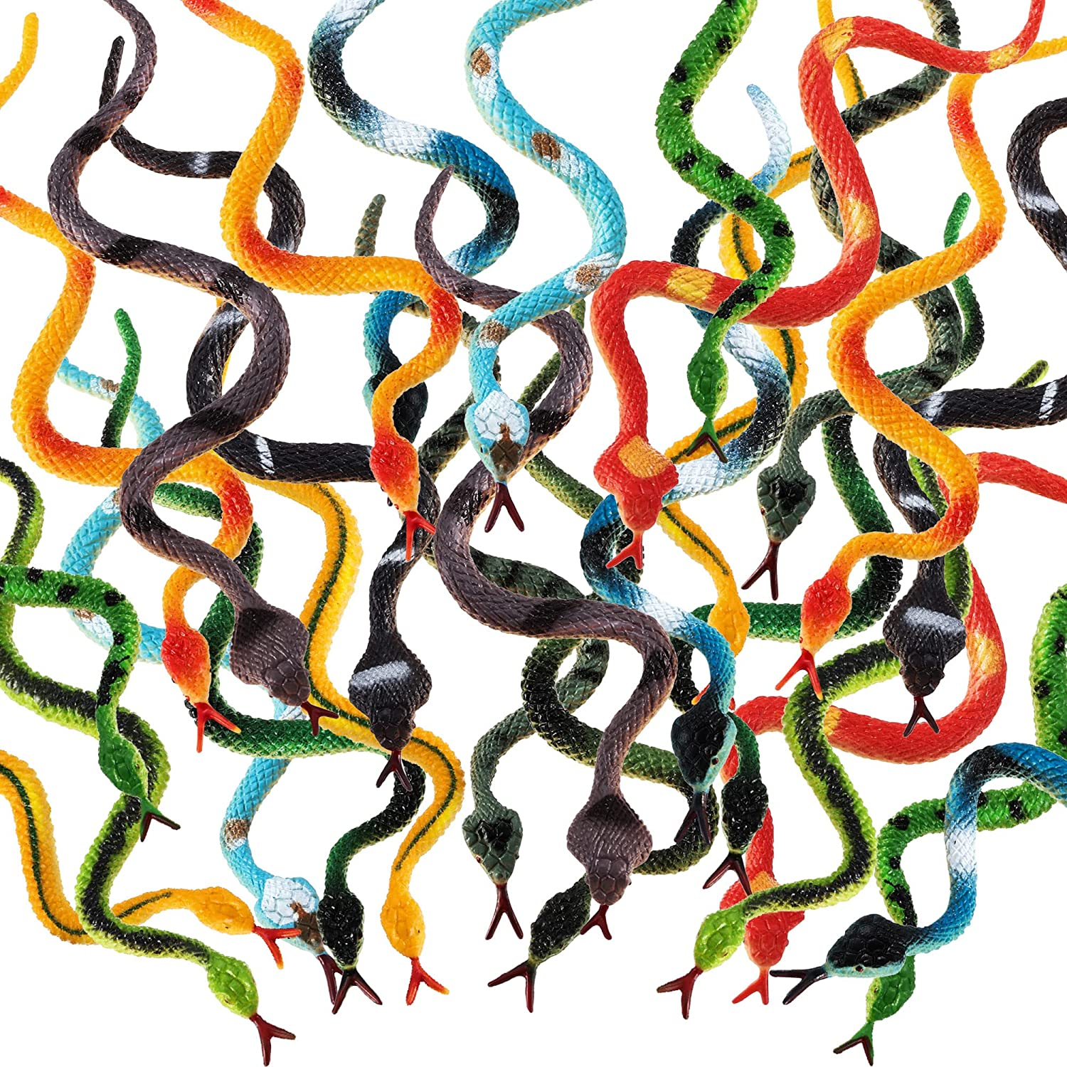 24 Pieces Plastic Snakes Rain Forest Snakes Realistic Rubber Snakes Assorted