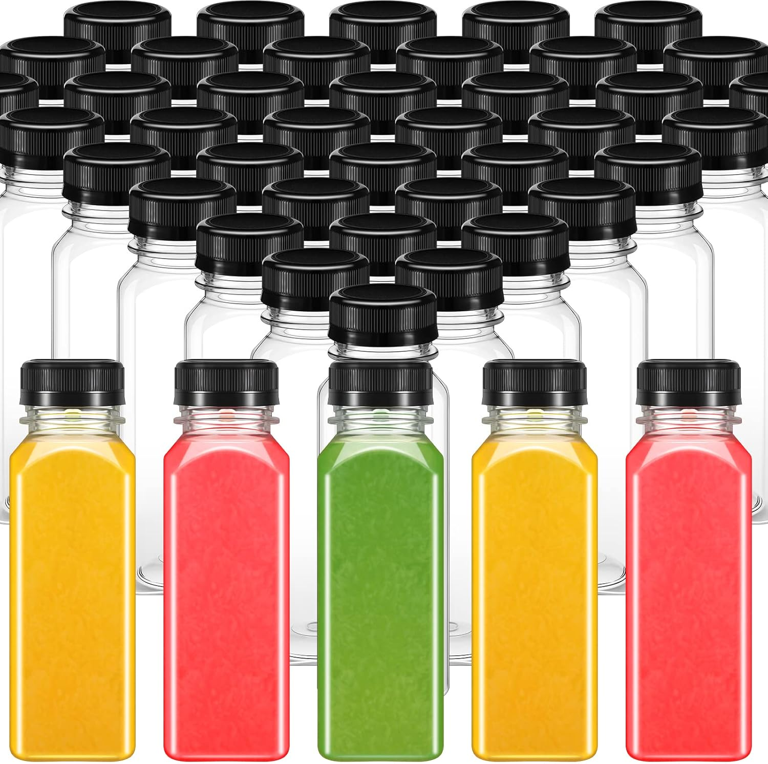 150 Pcs 8Oz Plastic Juice Bottles with Caps Drink Containers with Leak Proof Lids Bulk Empty Reusable Clear Bottles with Black Tamper Evident Lids PET Plastic Bottles for Milk Juice Smoothie Drinking
