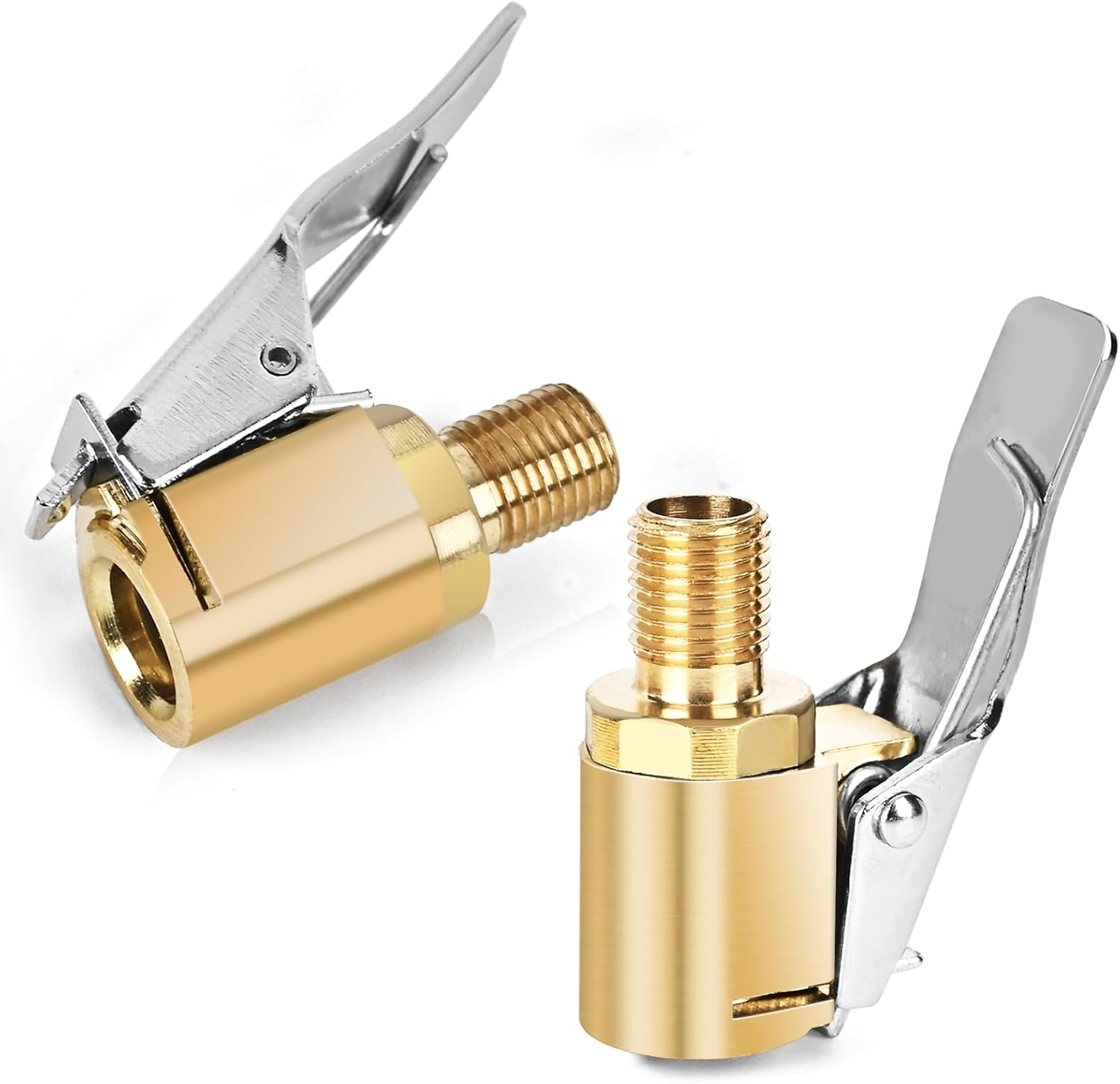2 Pcs Brass Locking Tire Air Chuck, Tire Inflator Nozzle with Clip,No Leakage Ti